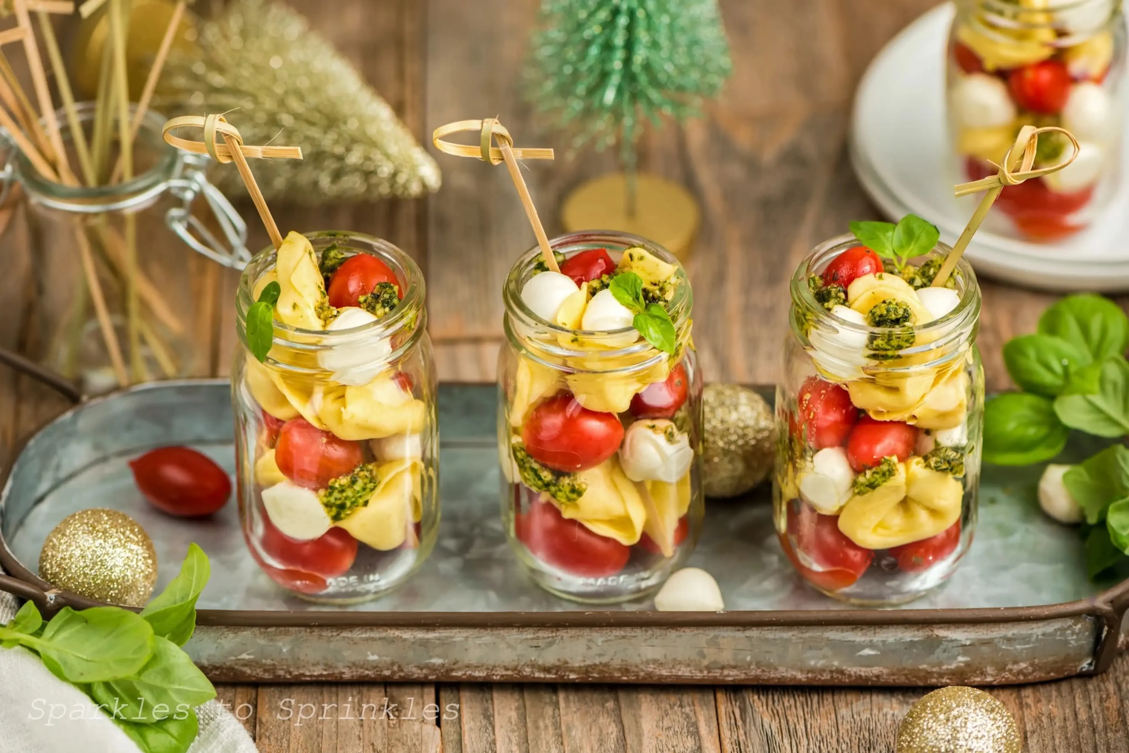 Verrines with Candied Cherry Tomatoes, Mozzarella Foam