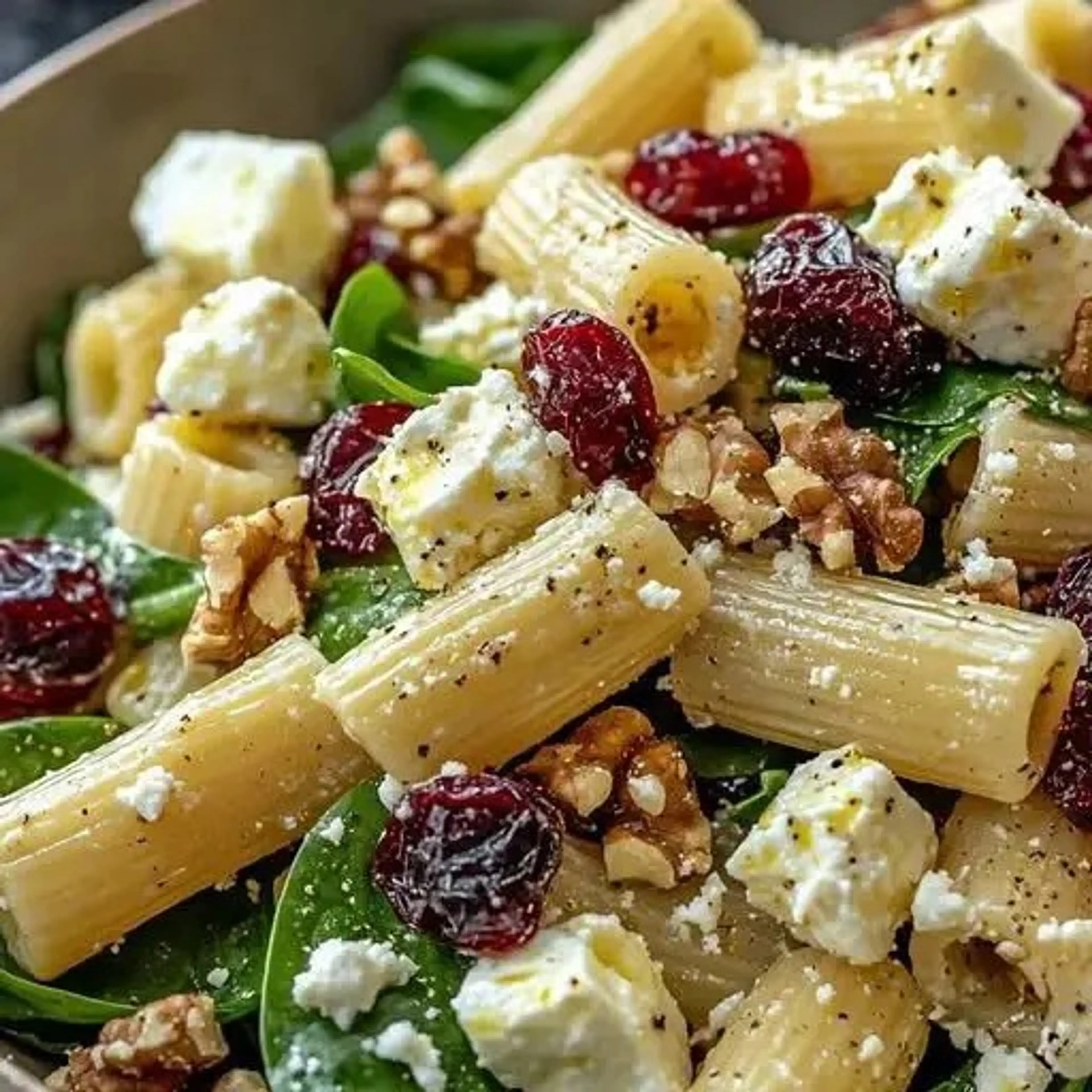 Feta & Cranberry Rigatoni Salad with Lemon Vinaigrette