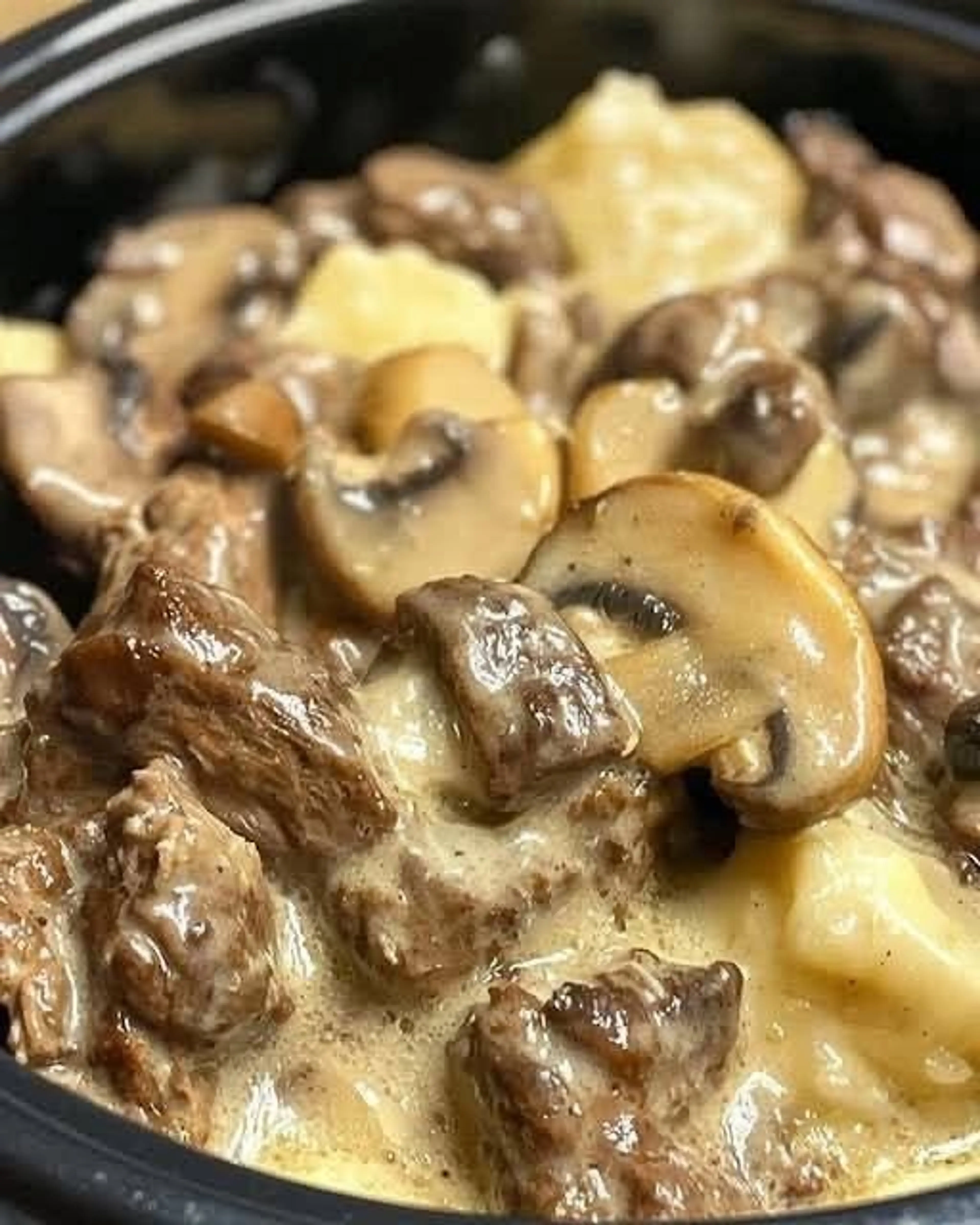 Creamy Crockpot Beef Tips & Mushrooms