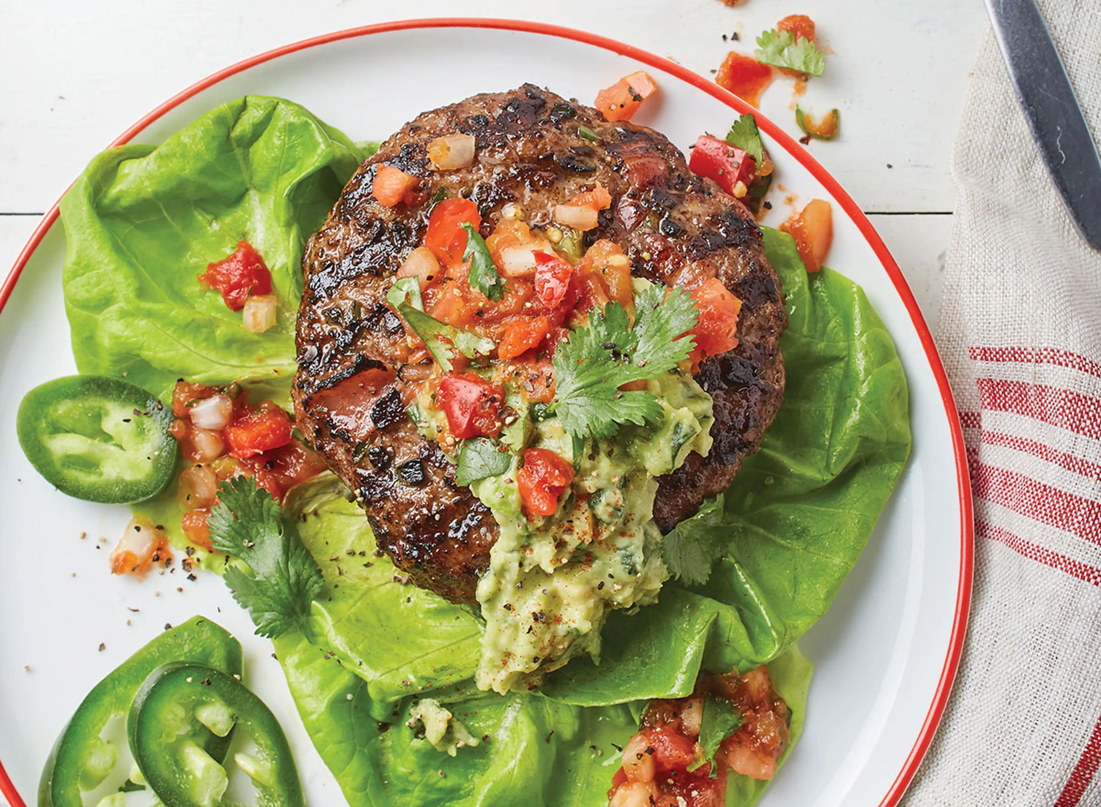 Paleo Bacon-Chile Burgers With Guacamole and Fresh Salsa Rec