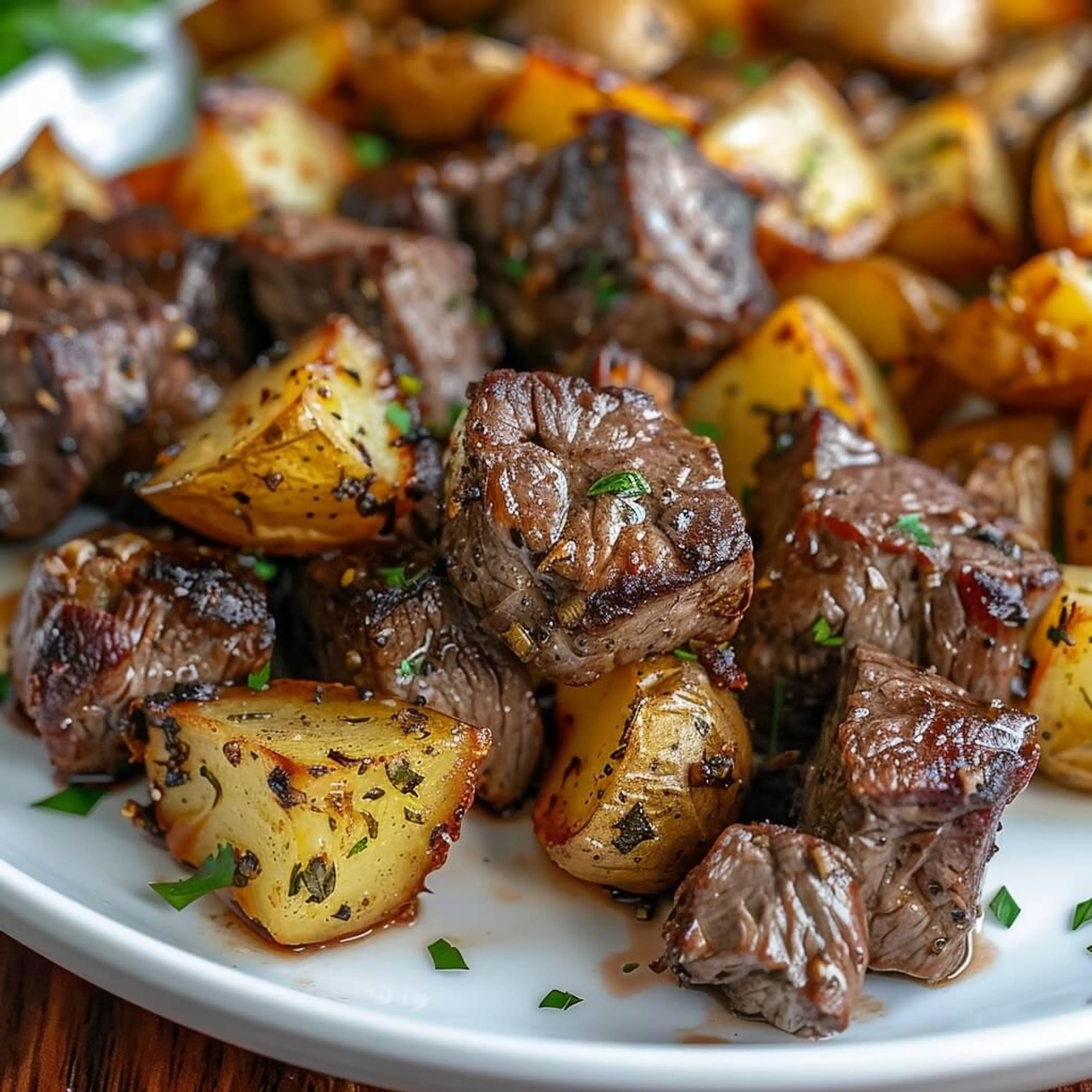 Air Fryer Garlic Butter Steak Bites & Baked Potatoes