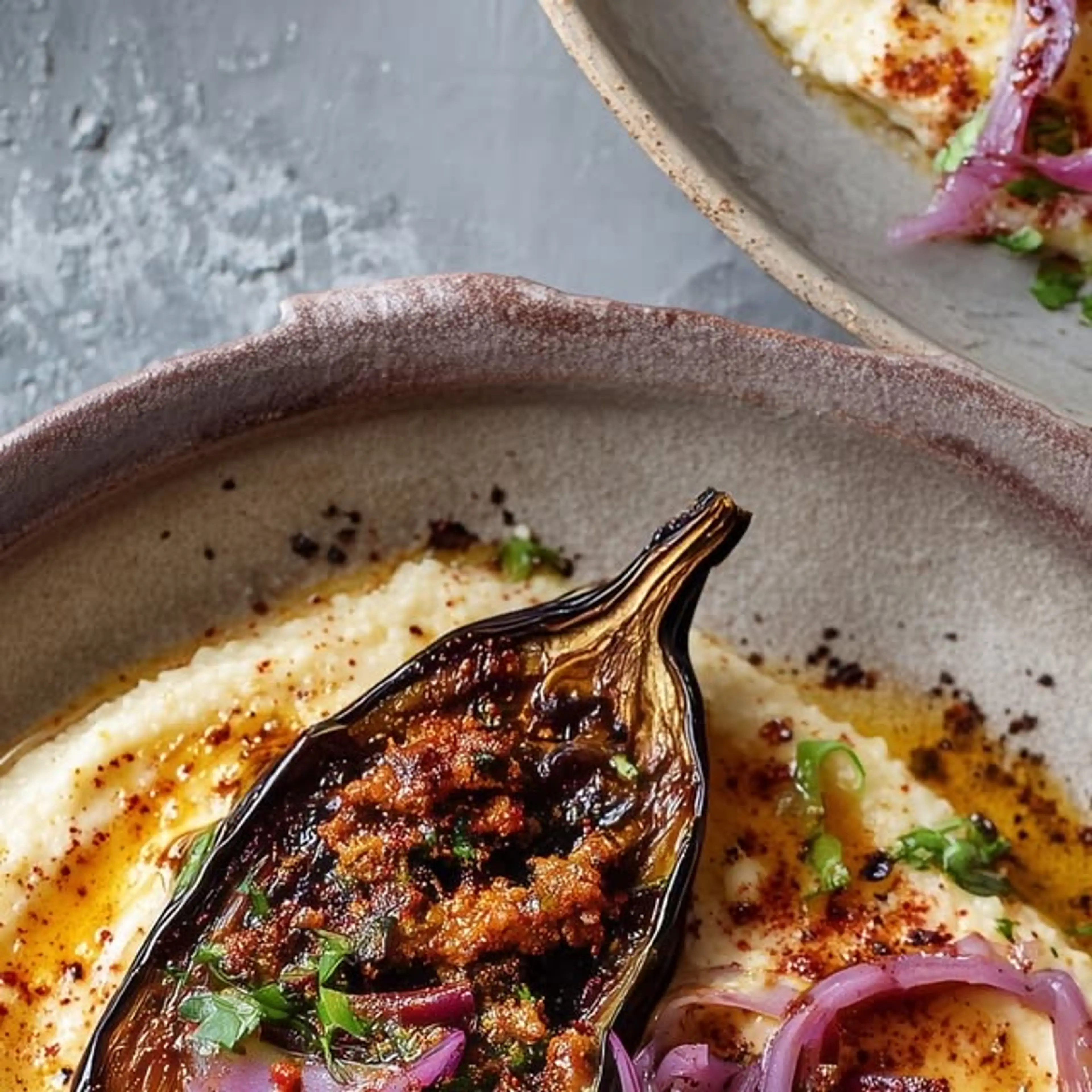 Harissa-roasted Aubergine with Cannellini Mash & Suma