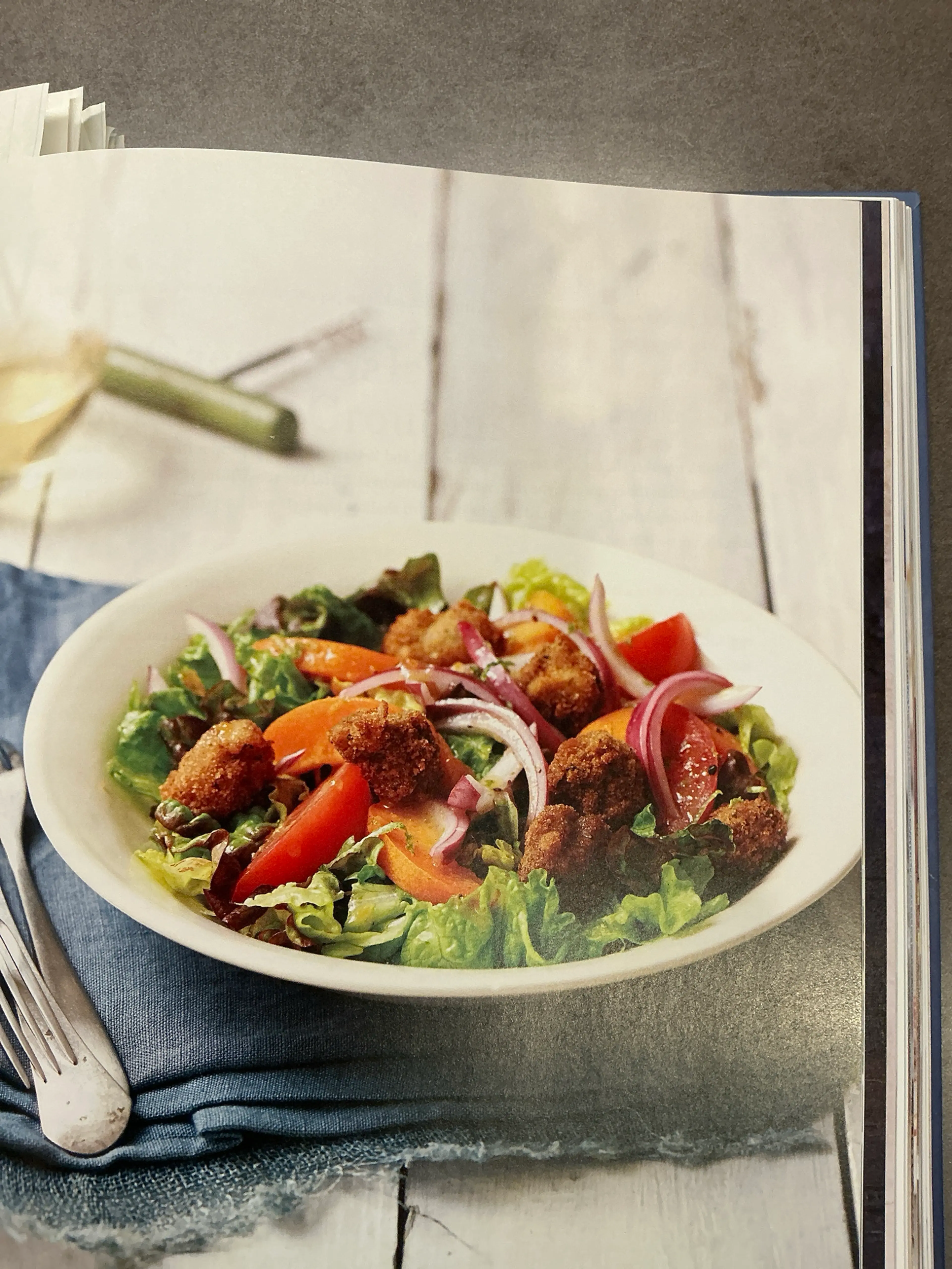 Red + Green Salad with Apricot Dressing + Pork Croutons