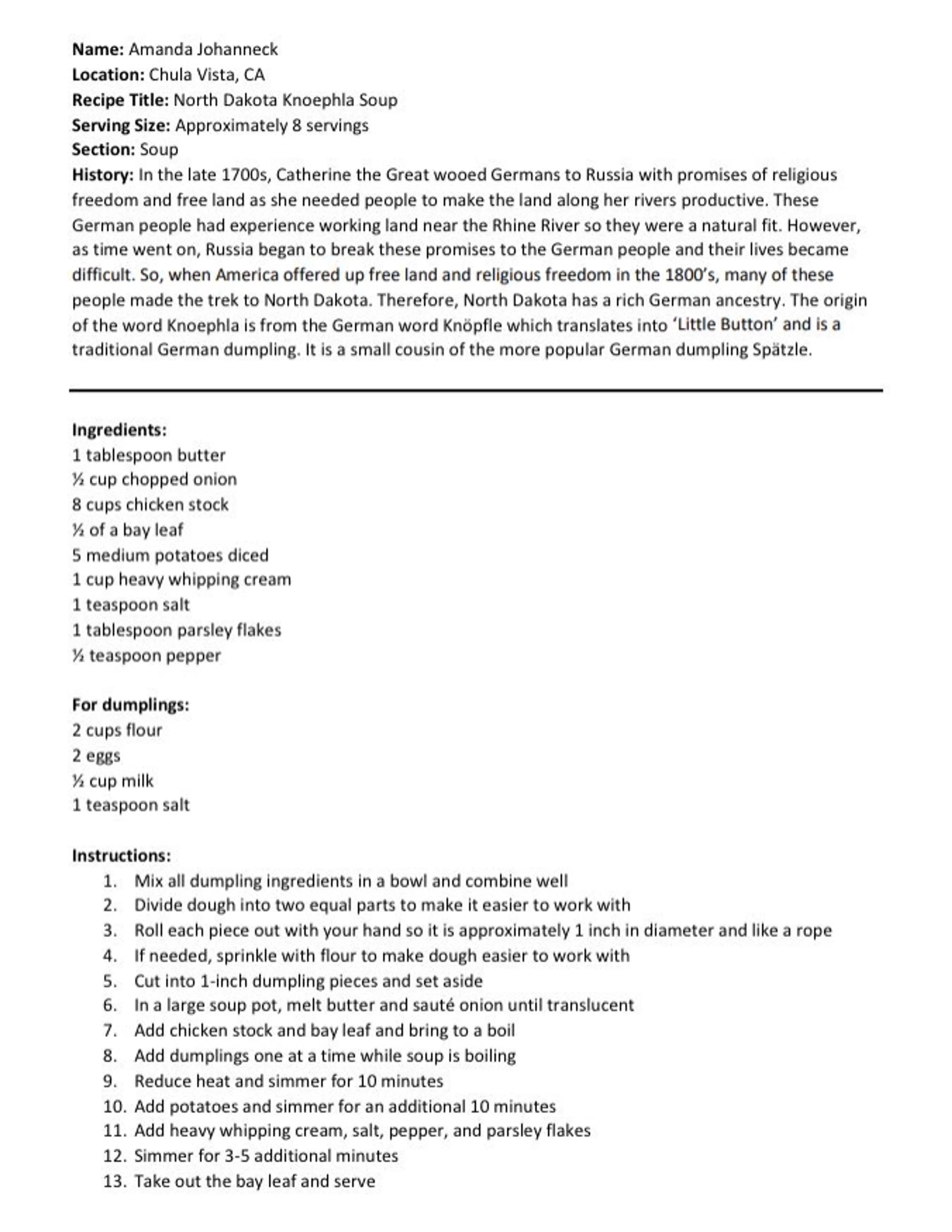 Sabrina’s Special Soup (Knoephla)