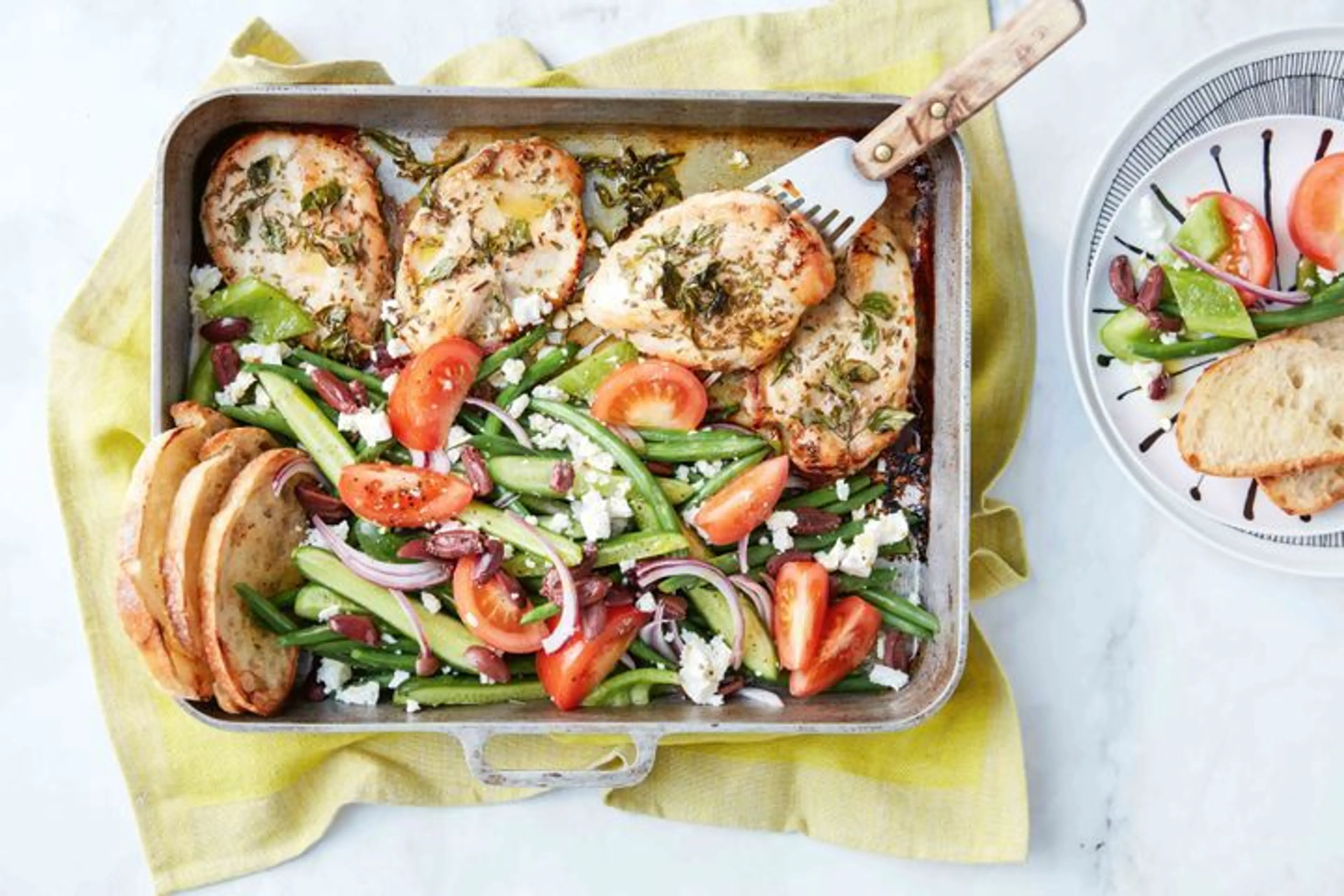 Honey oregano chicken with Greek salad