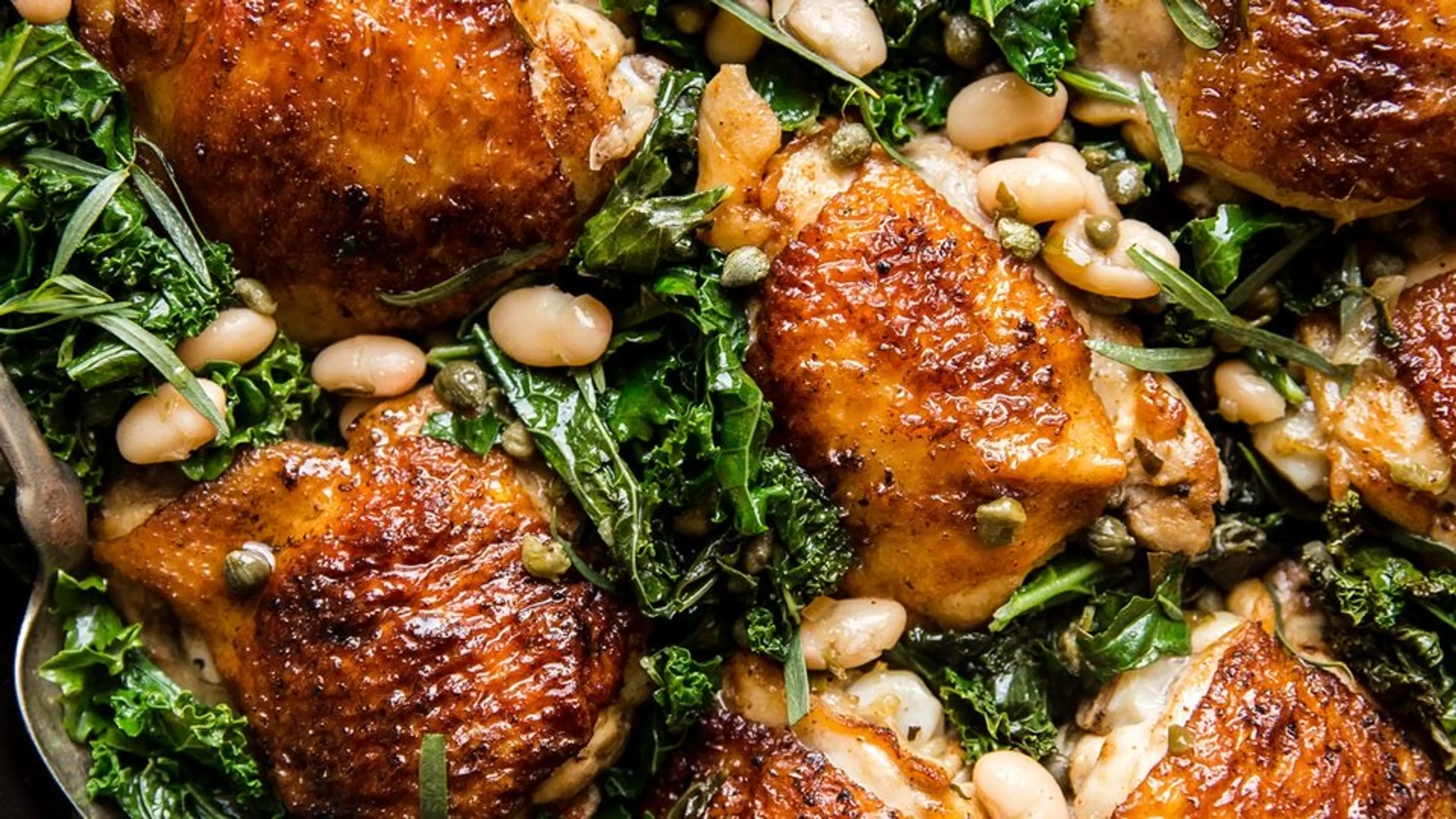 One-Pot Braised Chicken with Kale and White Beans