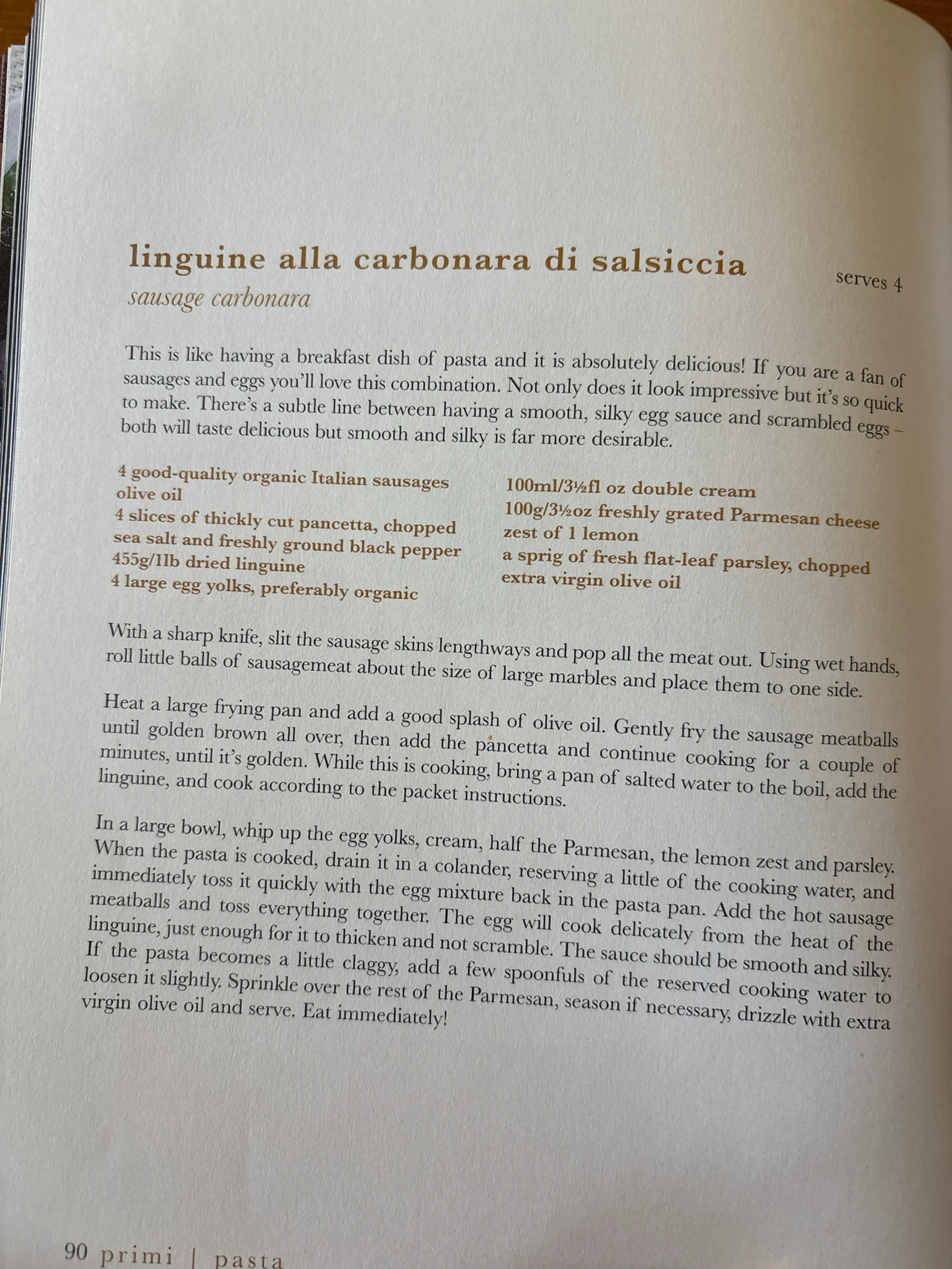 linguine alla carbonara di salsiccia sausage carbonara