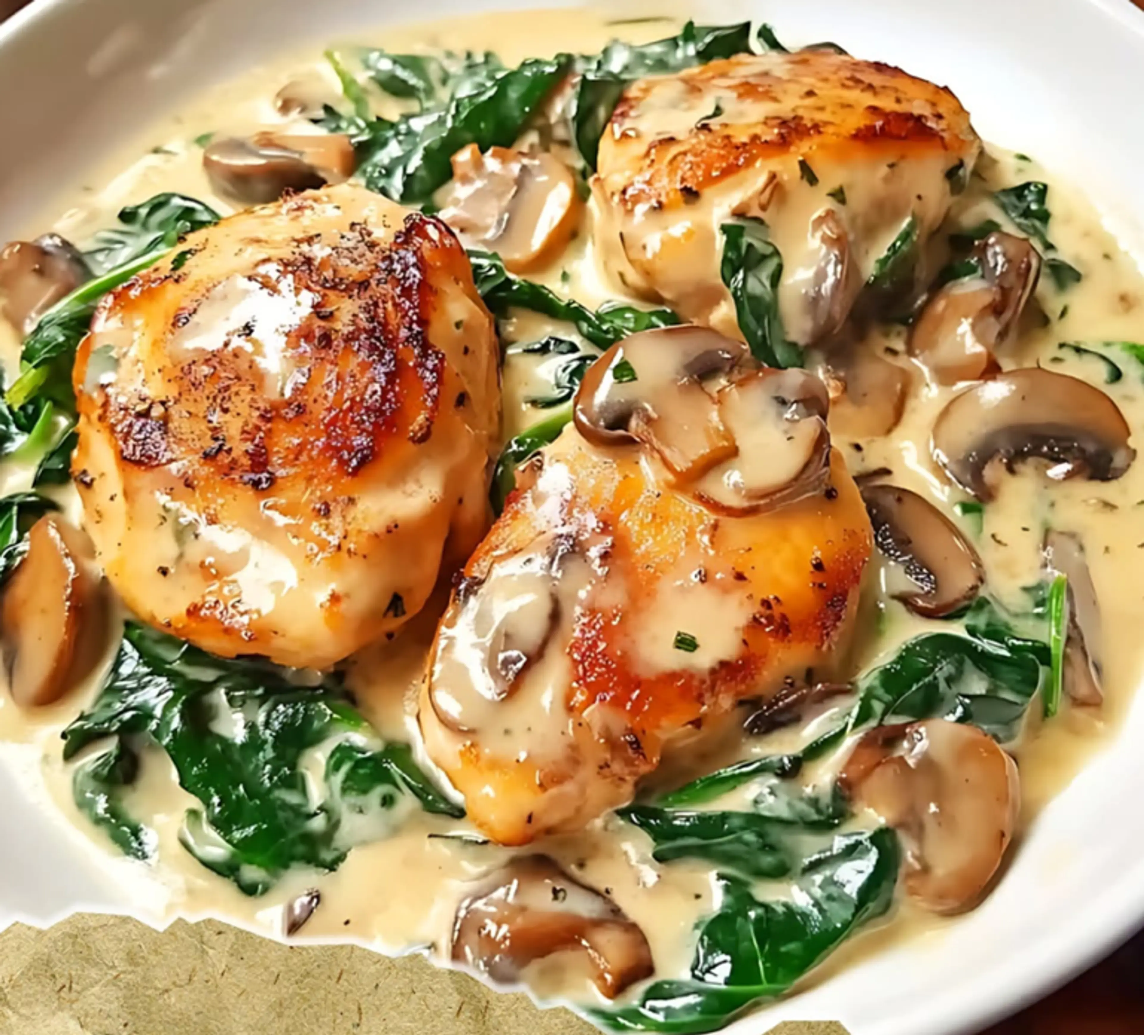 Chicken in Creamy Parmesan Spinach and Mushroom Sauce