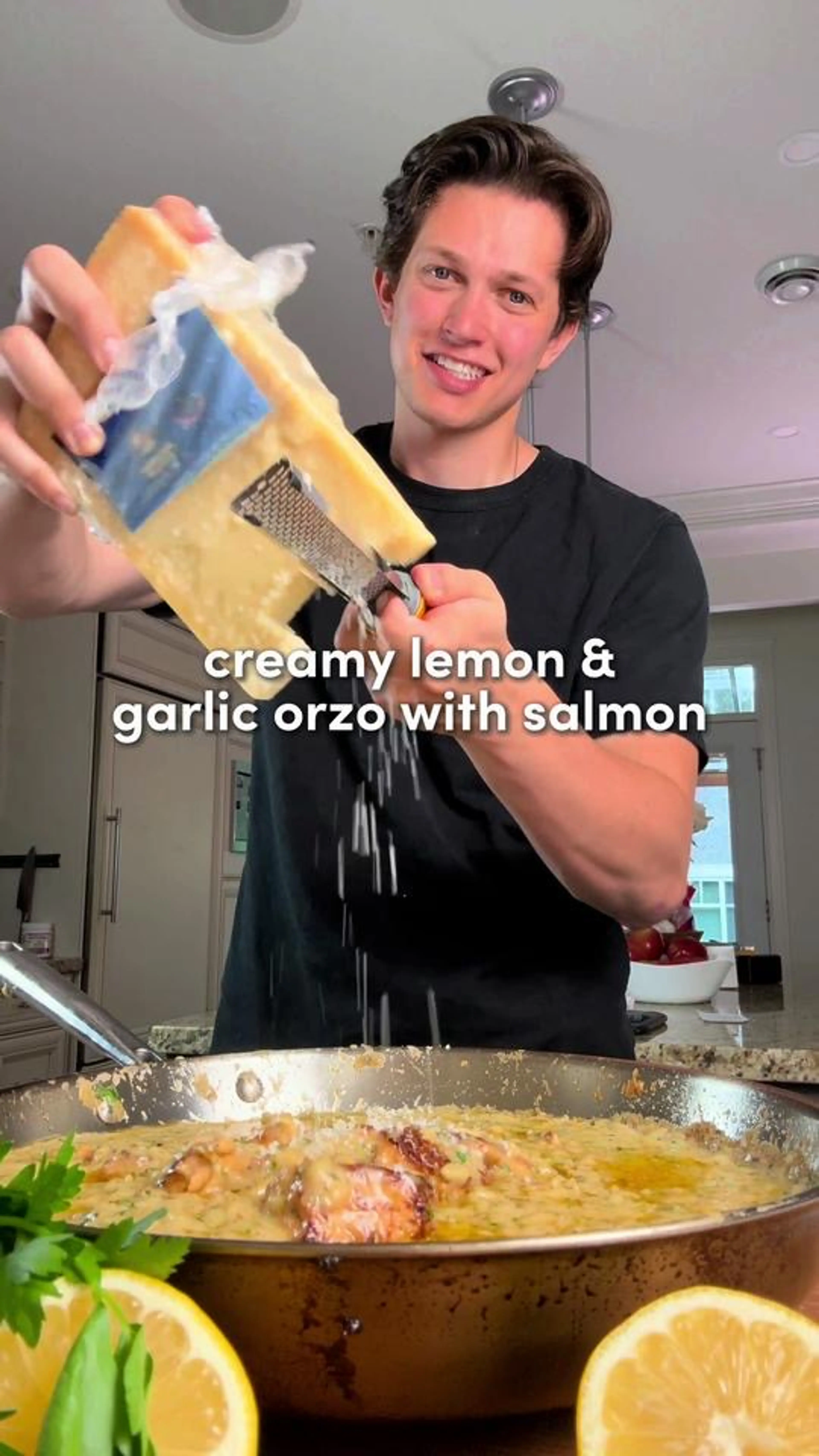 One-pan Creamy Lemon & Garlic Salmon Orzo