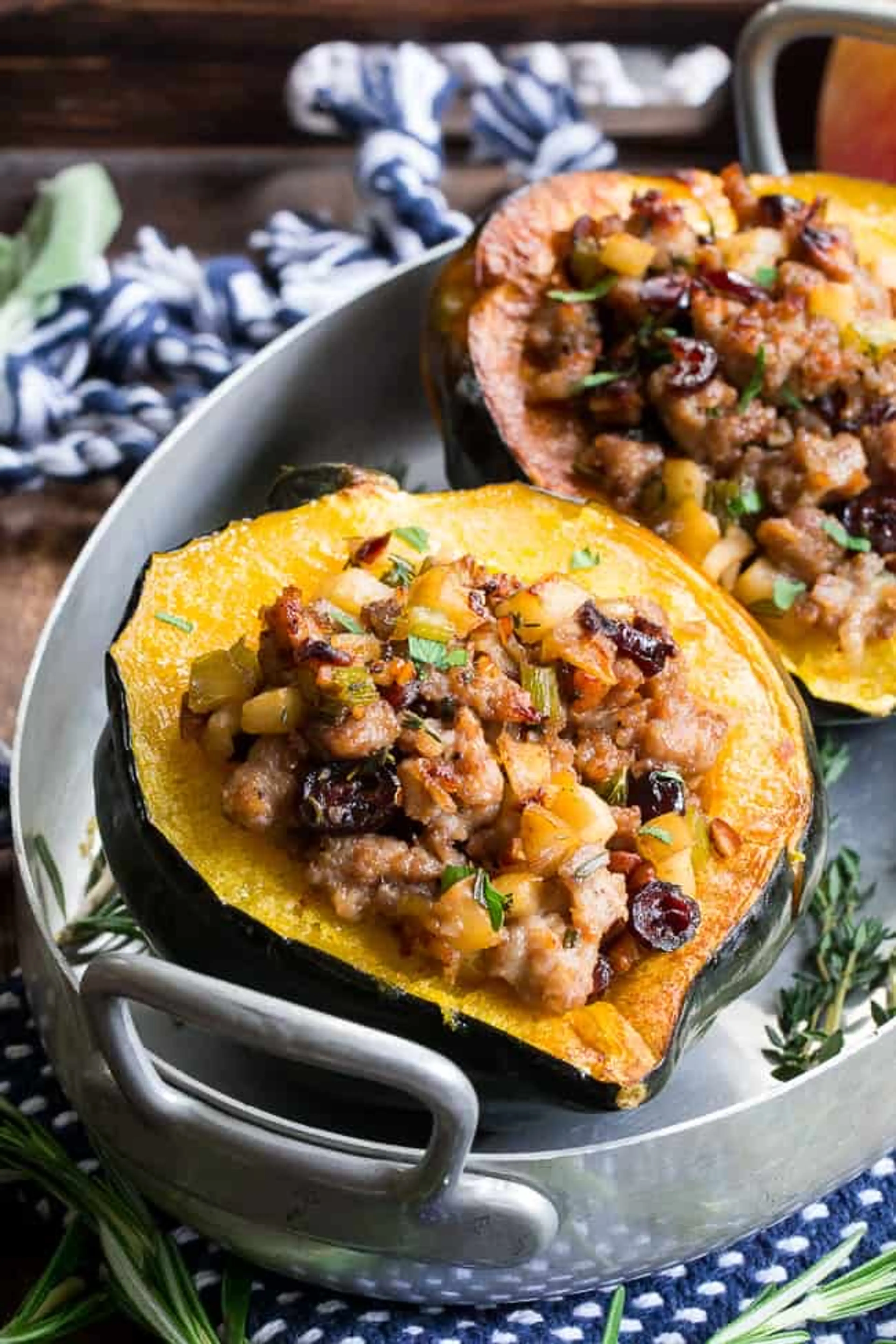 Stuffed Acorn Squash with Sausage Apples and Cranberries {Pa