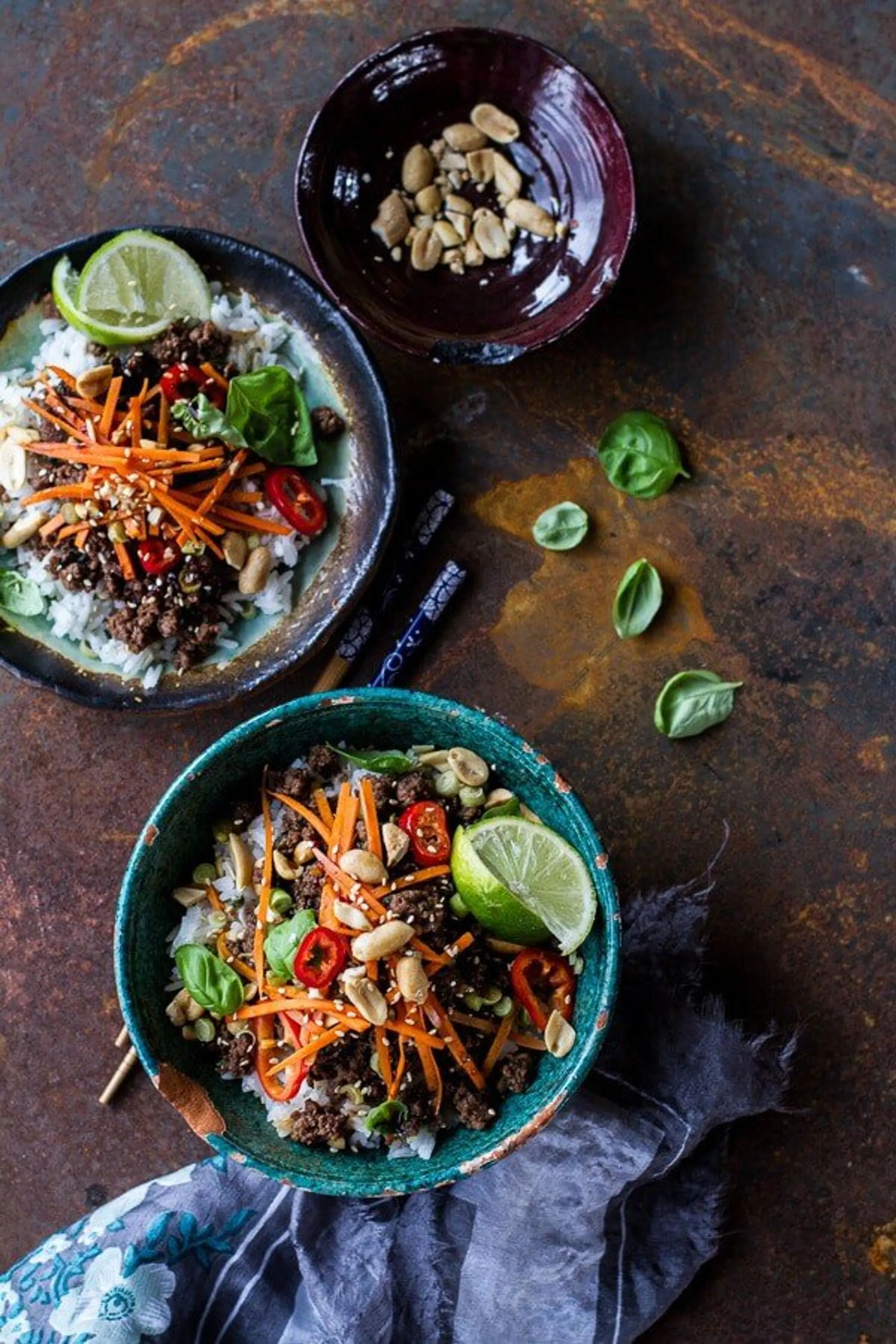 Thai Basil Beef and Lemongrass Rice Bowls.