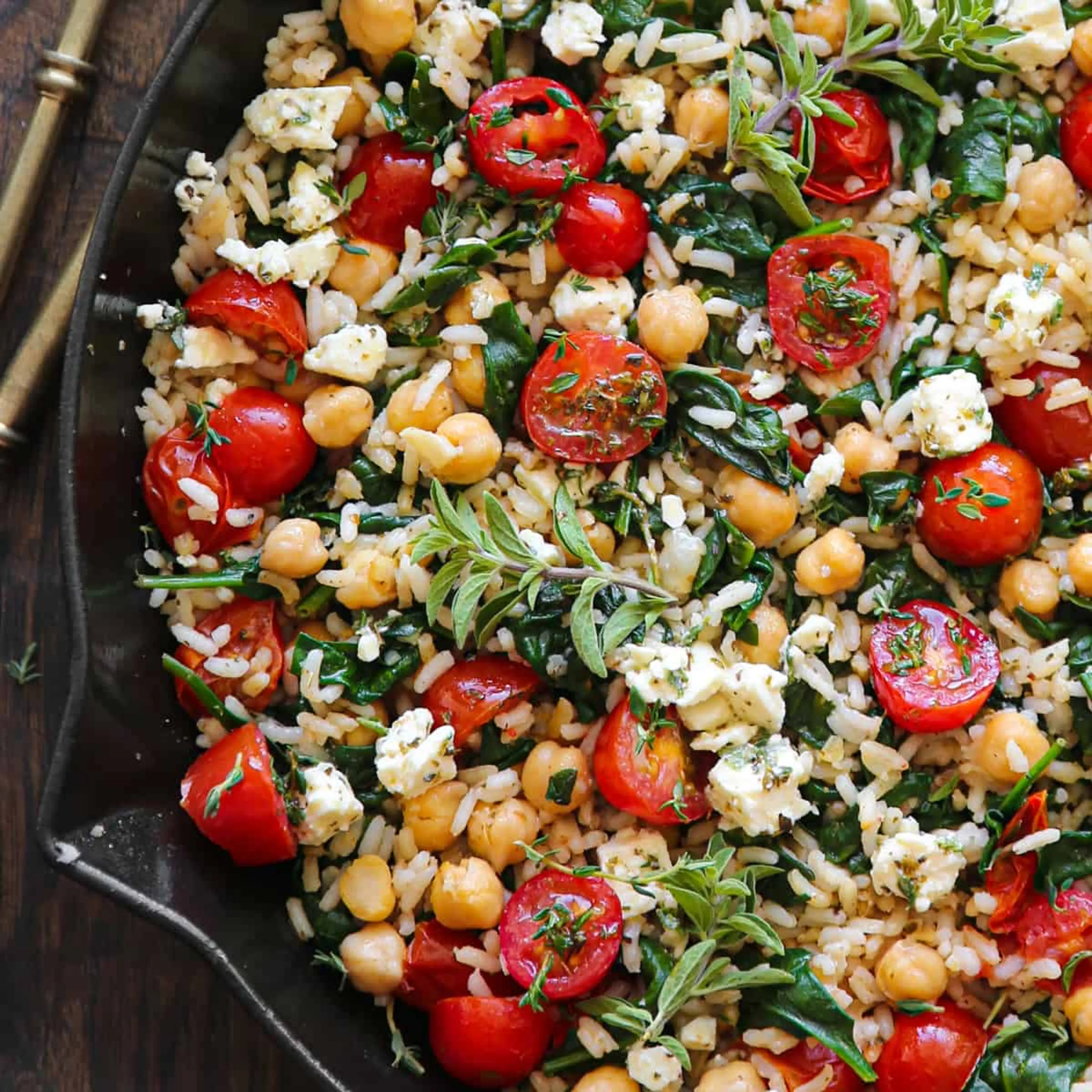 Mediterranean Lemon Rice with Chickpeas, Spinach, Tomatoes,