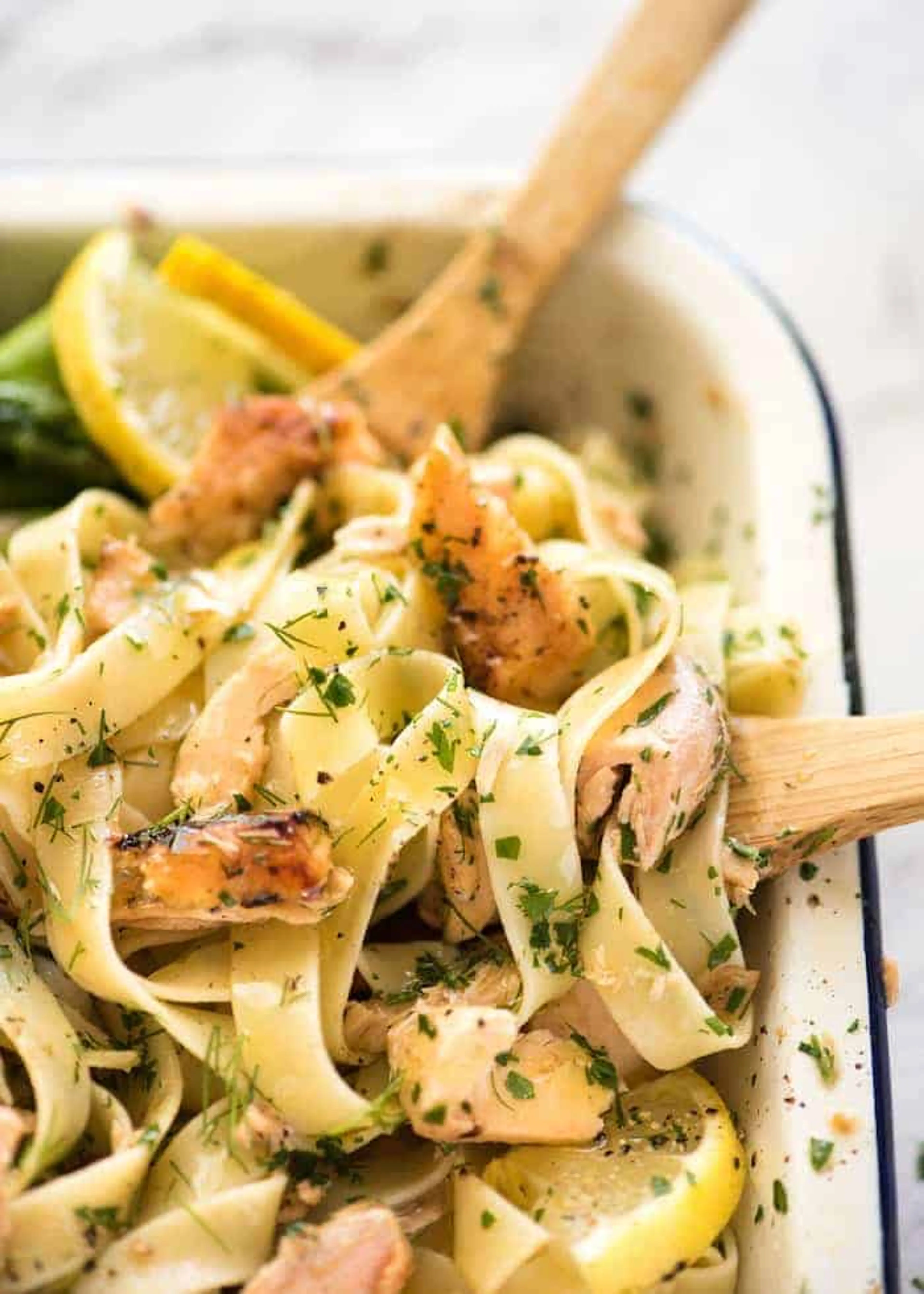 Baked Lemon Butter Salmon Pasta