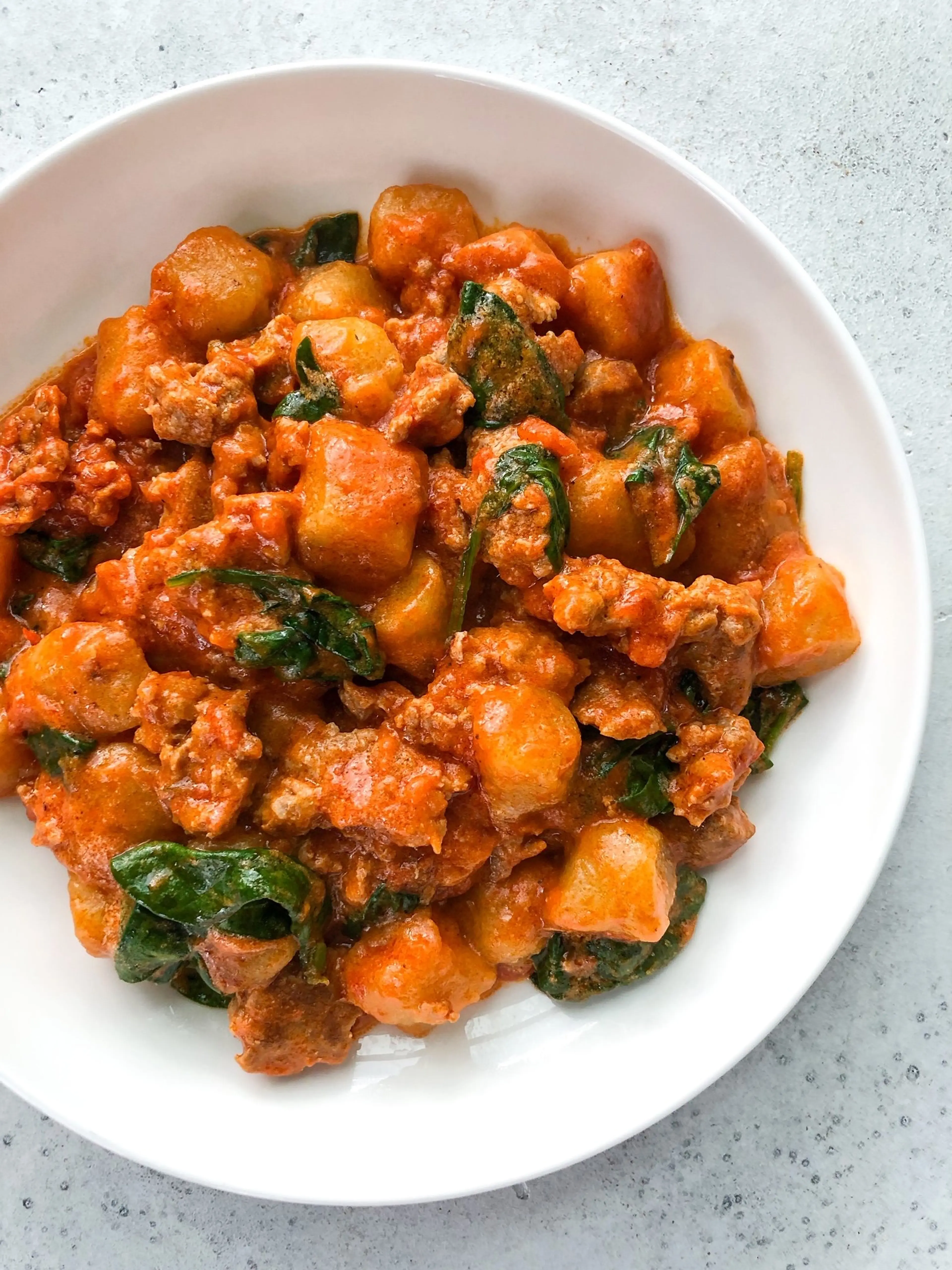 Easy Creamy Gnocchi Bolognese with Spinach (Paleo)