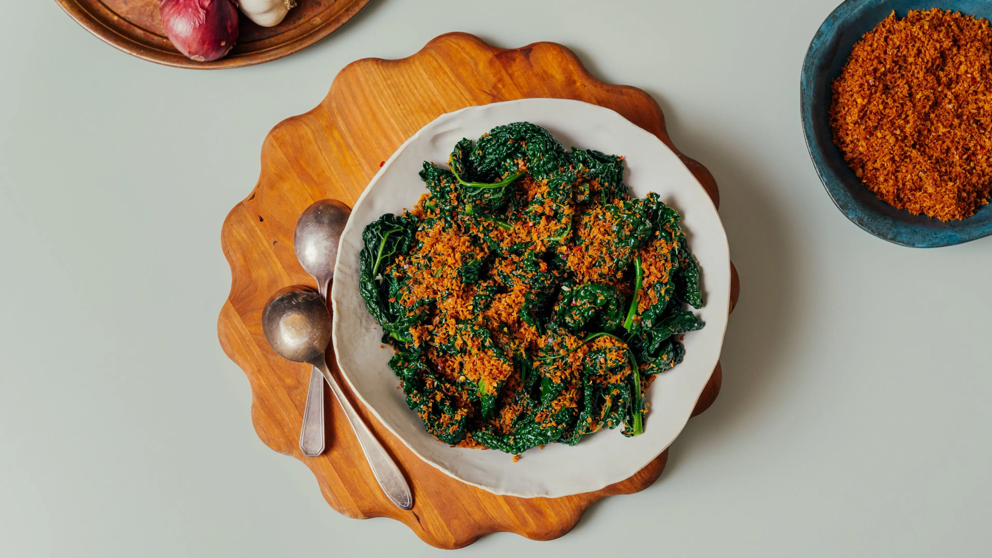 Winter Greens With Anchovy Breadcrumbs