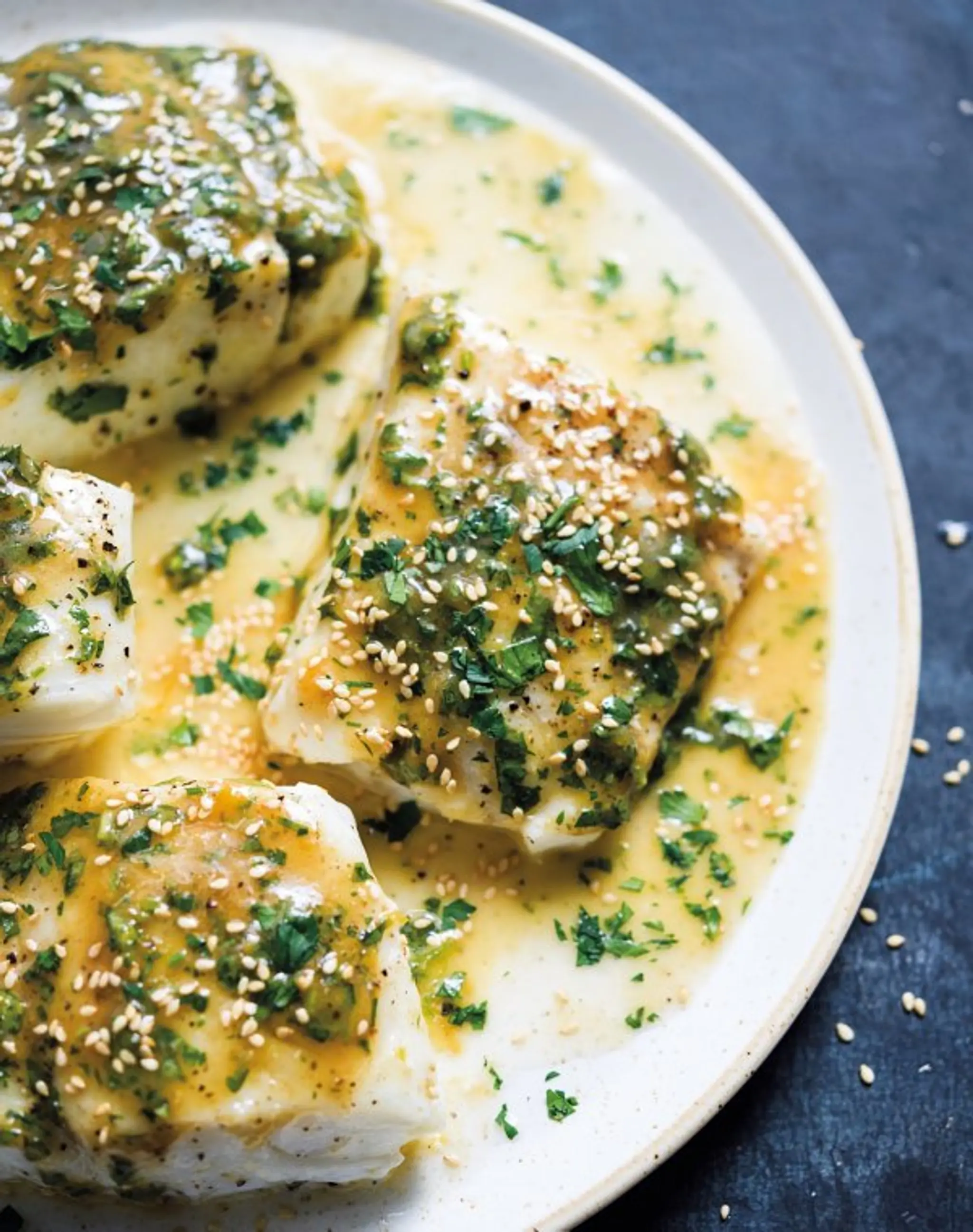 Roast Cod with Tahini-Herb Butter