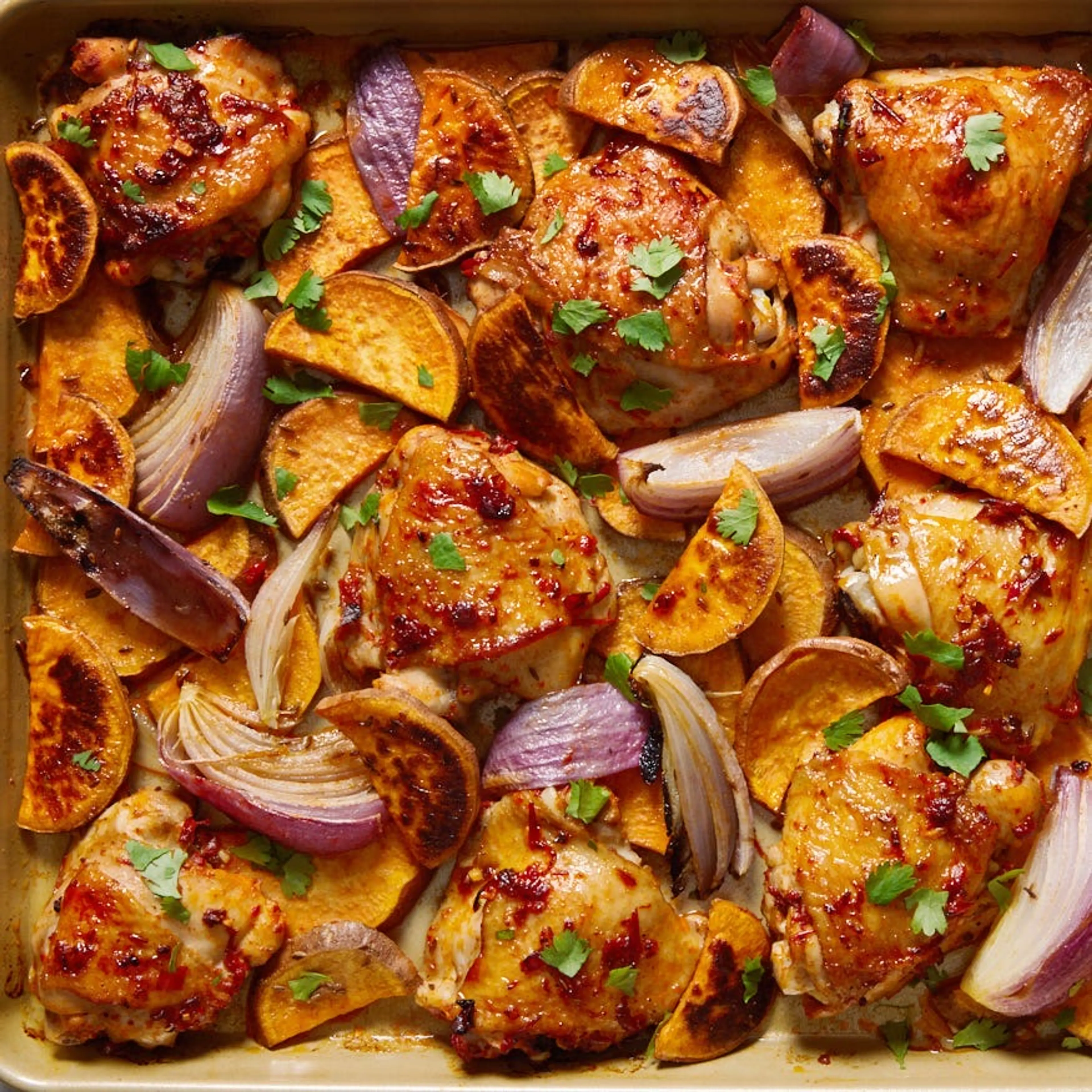Sheet-Pan Harissa Chicken & Sweet Potatoes