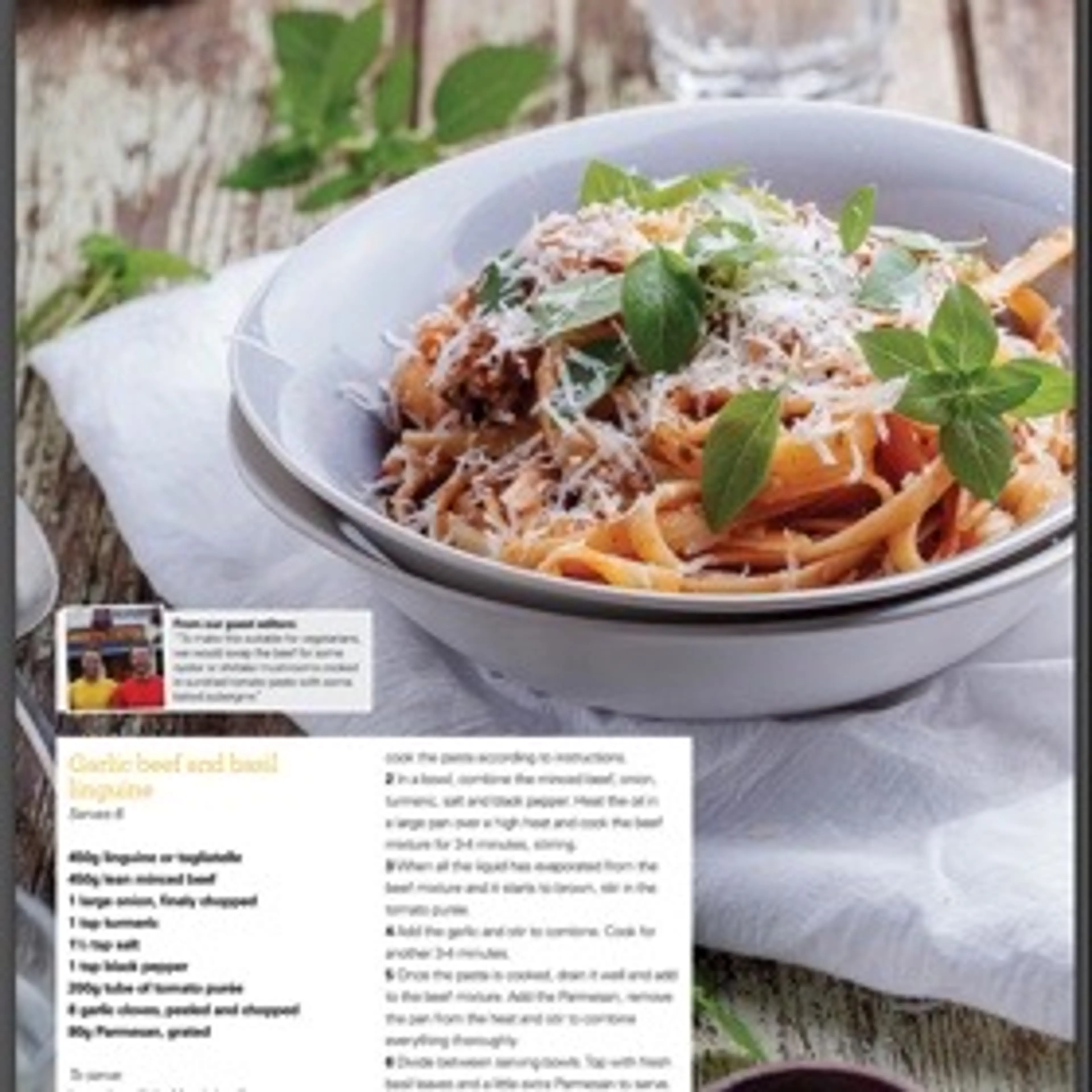 Garlic beef and basil linguine