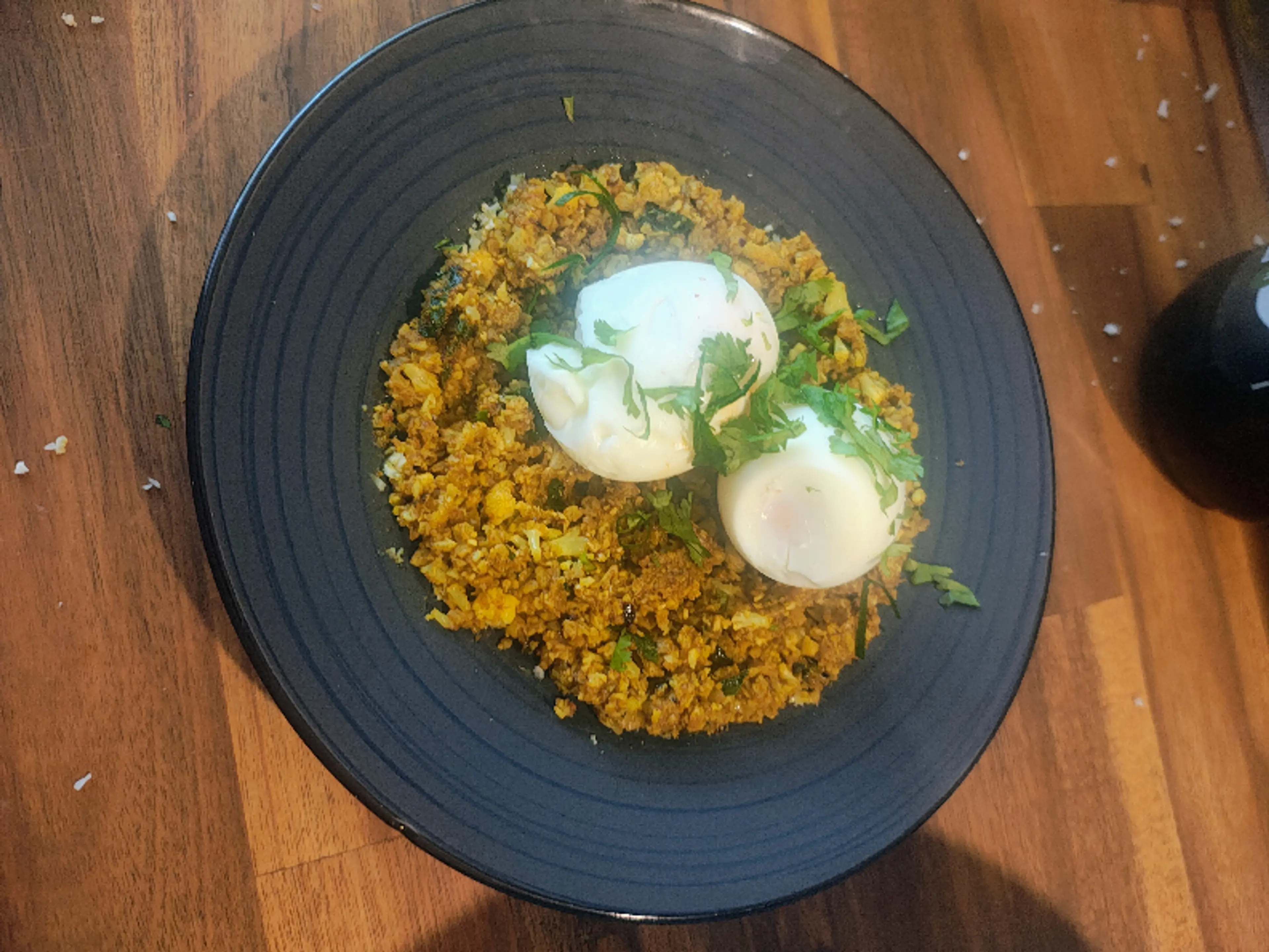 Spiced Cauliflower Rice Bowls with Soft Eggs and Chutney