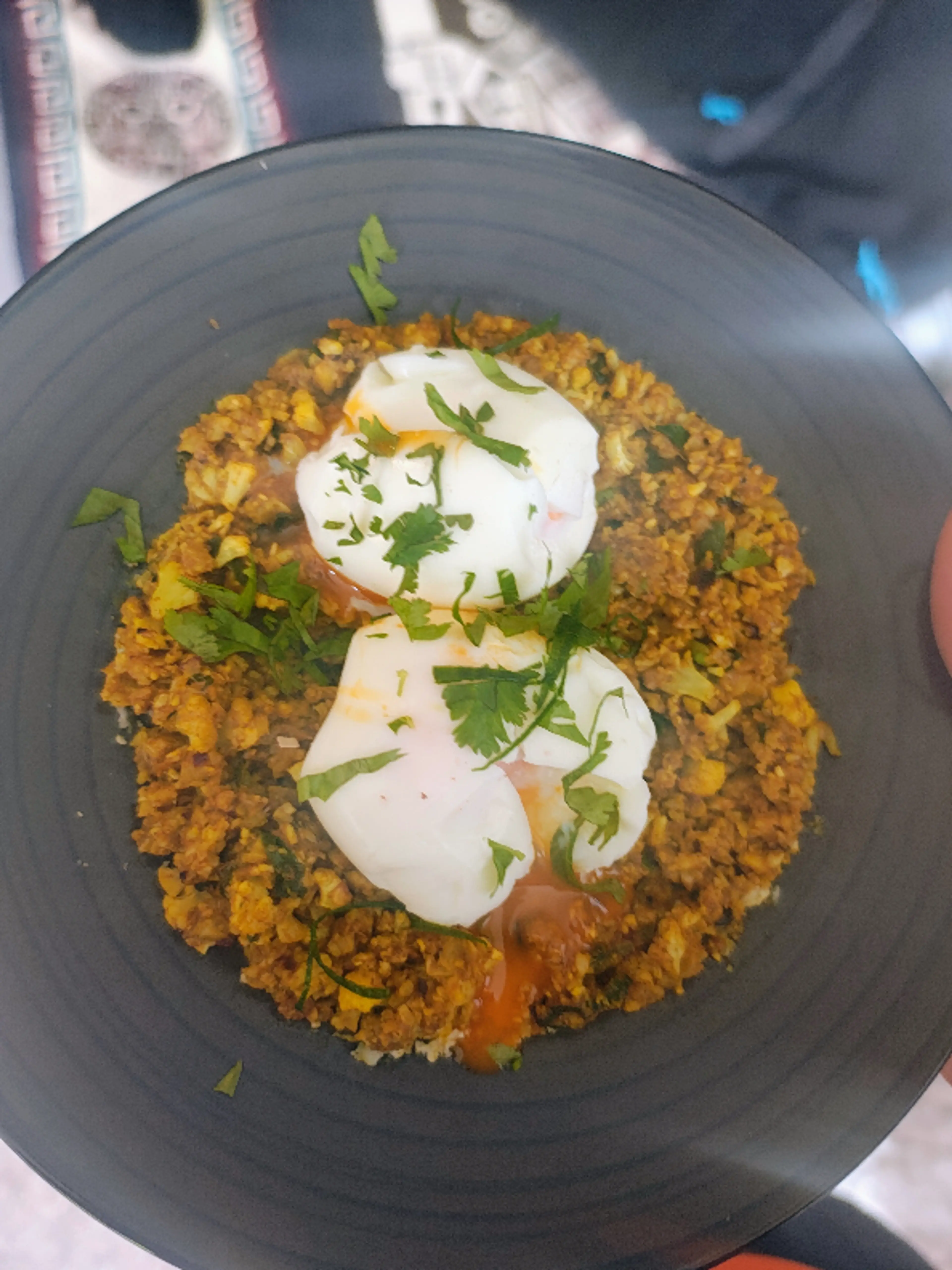Spiced Cauliflower Rice Bowls with Soft Eggs and Chutney