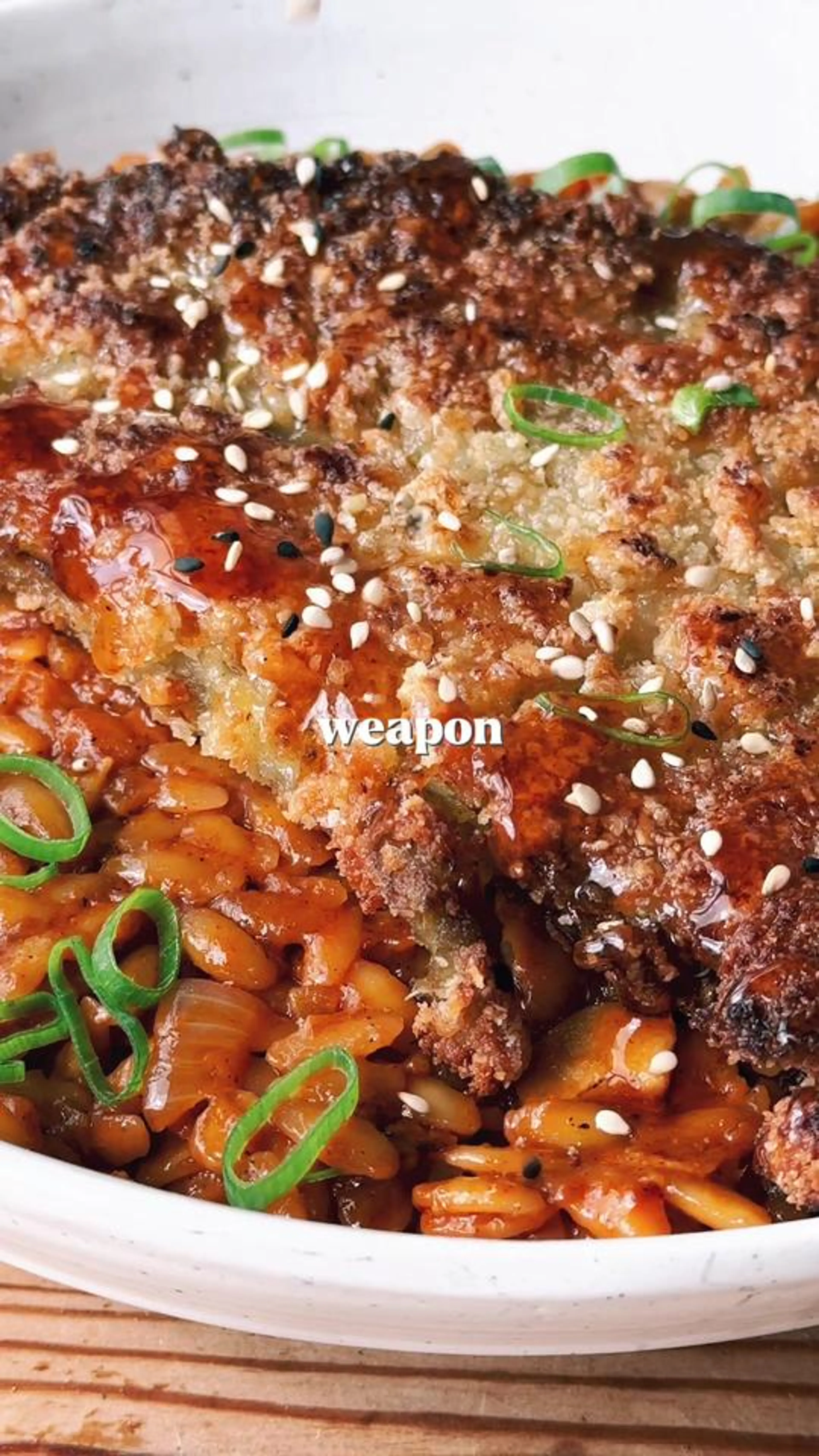 Gochujang Orzo with an Eggplant Schnitty