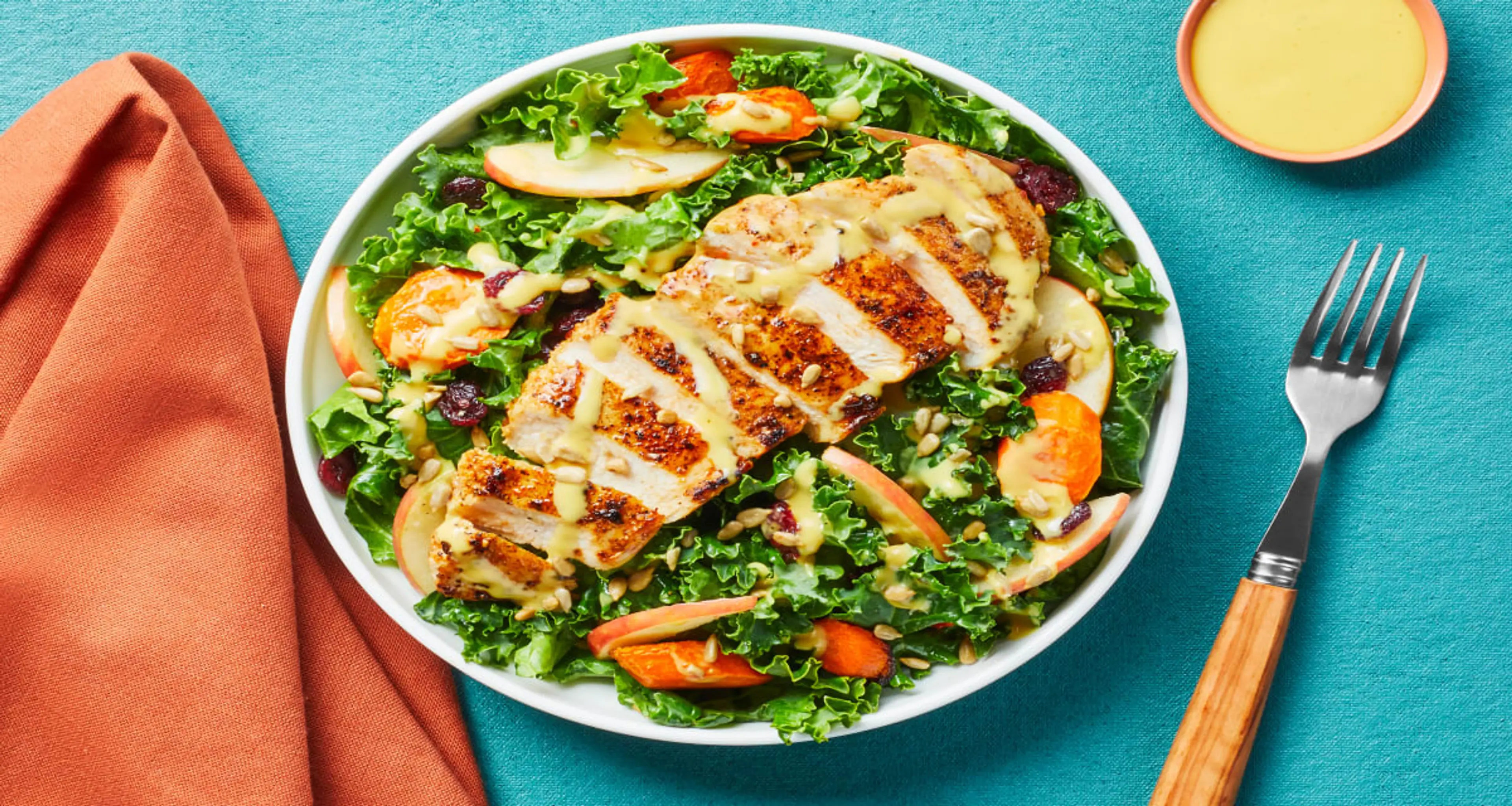Smoky Brown Sugar Chicken Salad with Kale, Apple, Roasted Ca