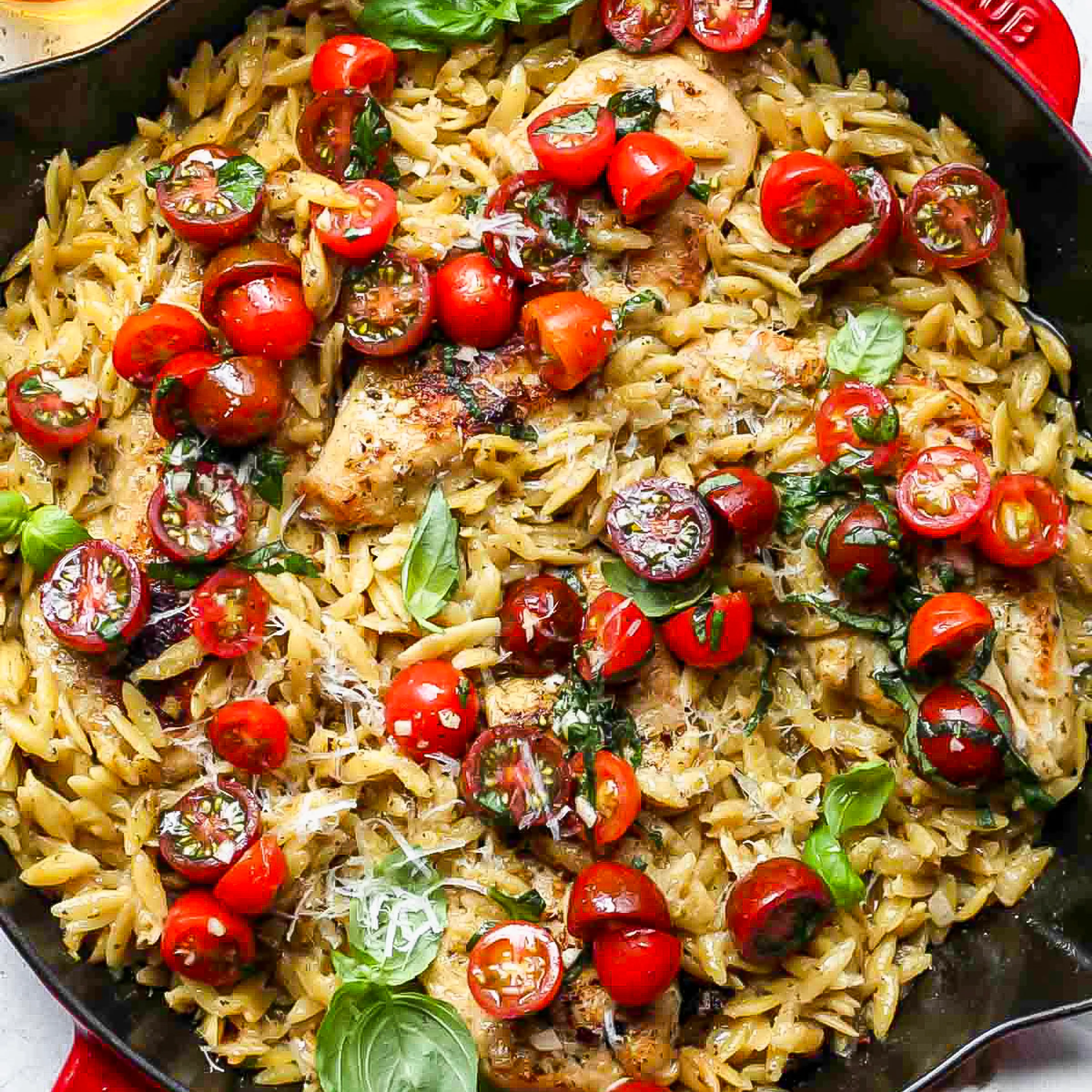 One Pan Pesto Chicken and Orzo