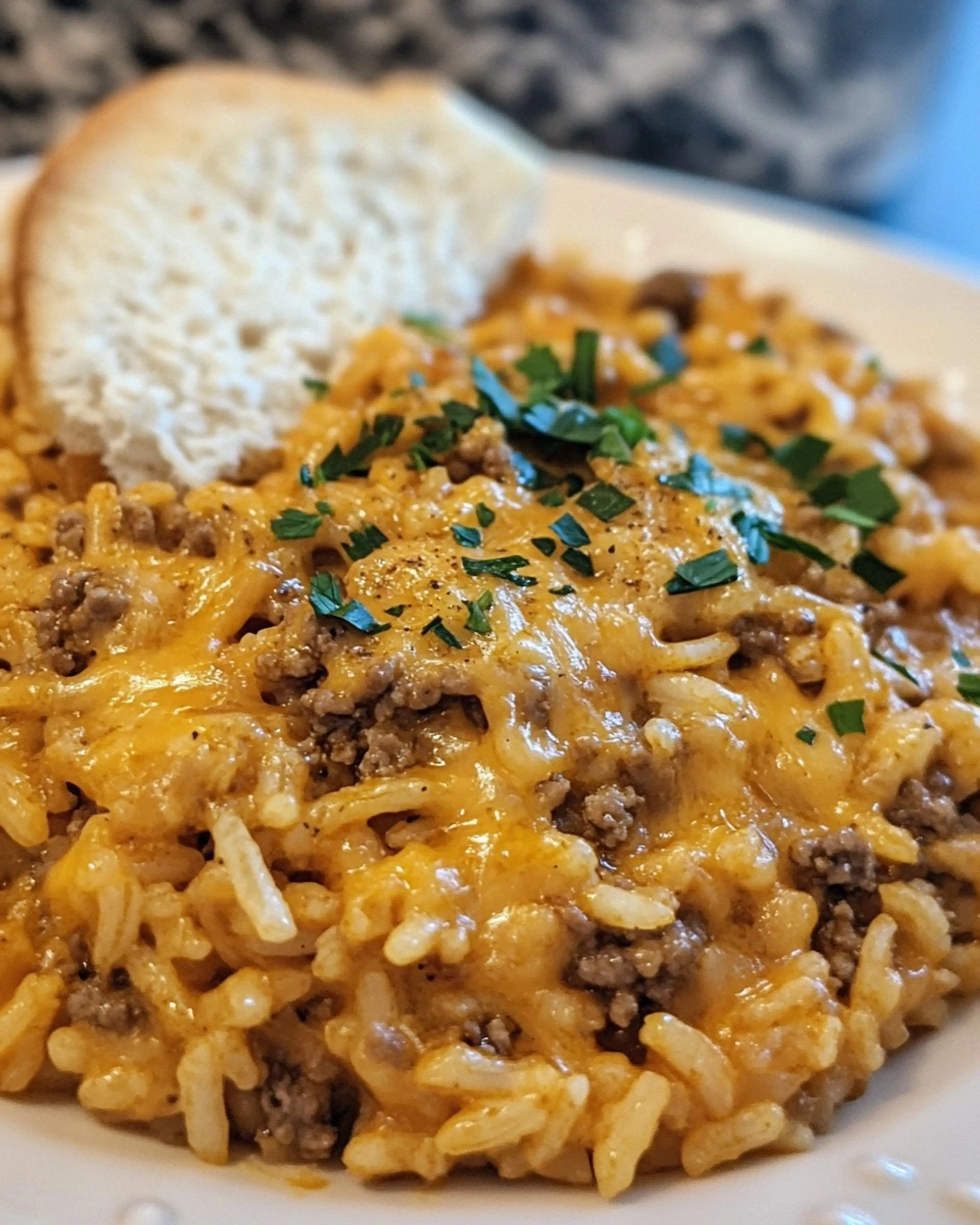 Cheesy Ground Beef and Rice with Garlic Sauce
