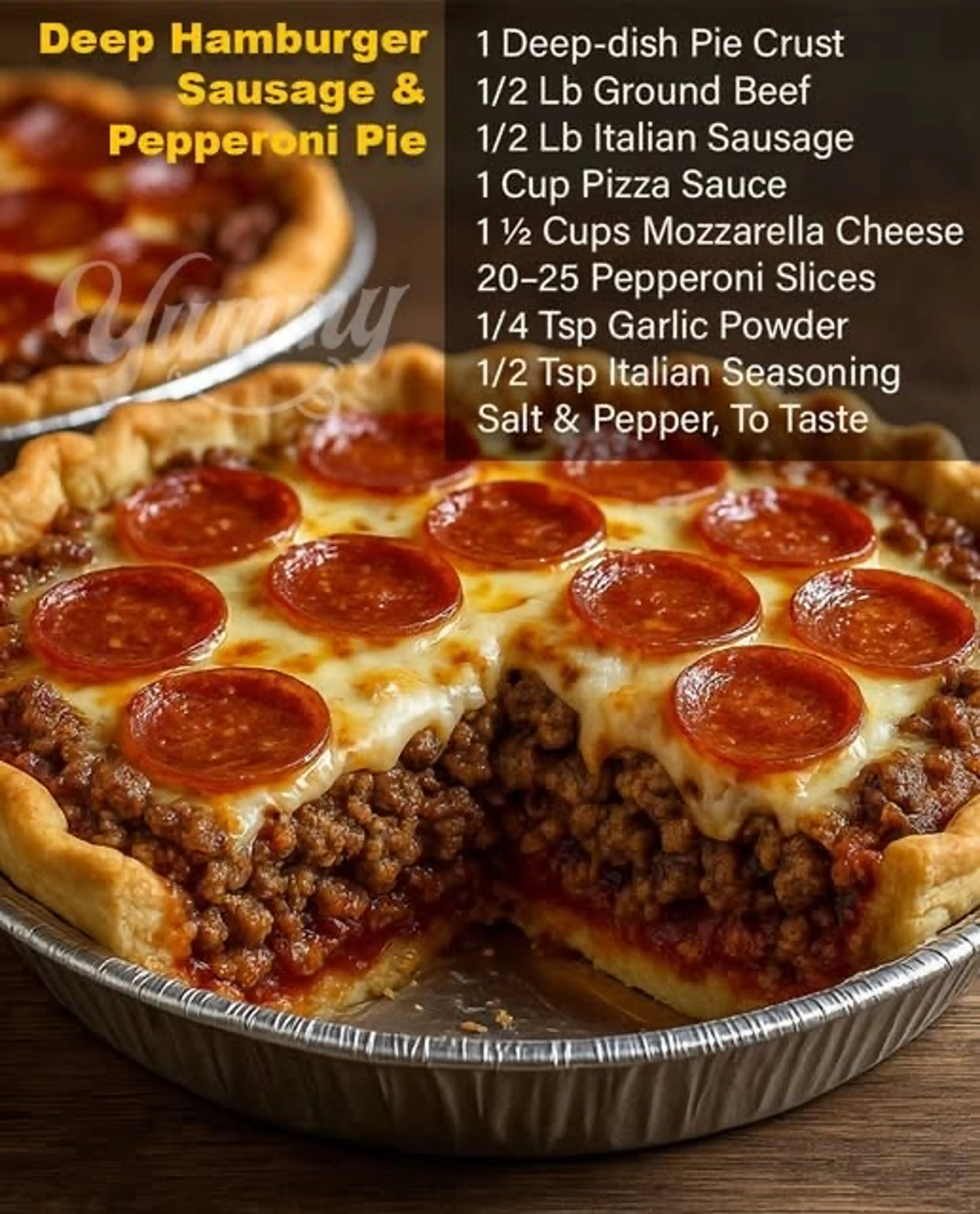 Deep Hamburger Sausage & Pepperoni Pie