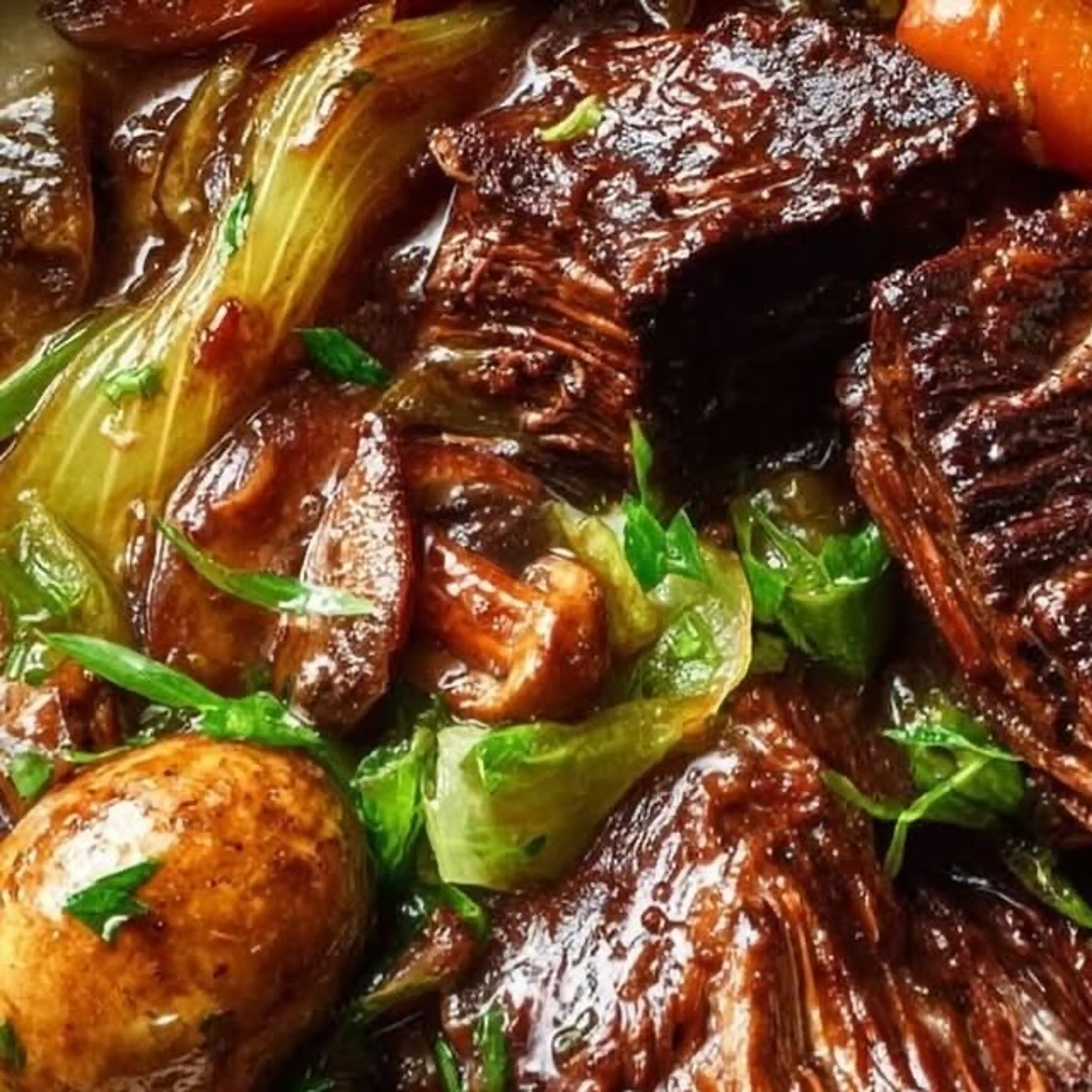 Slow-braised Beef with Mushrooms, Leeks, and Carrots