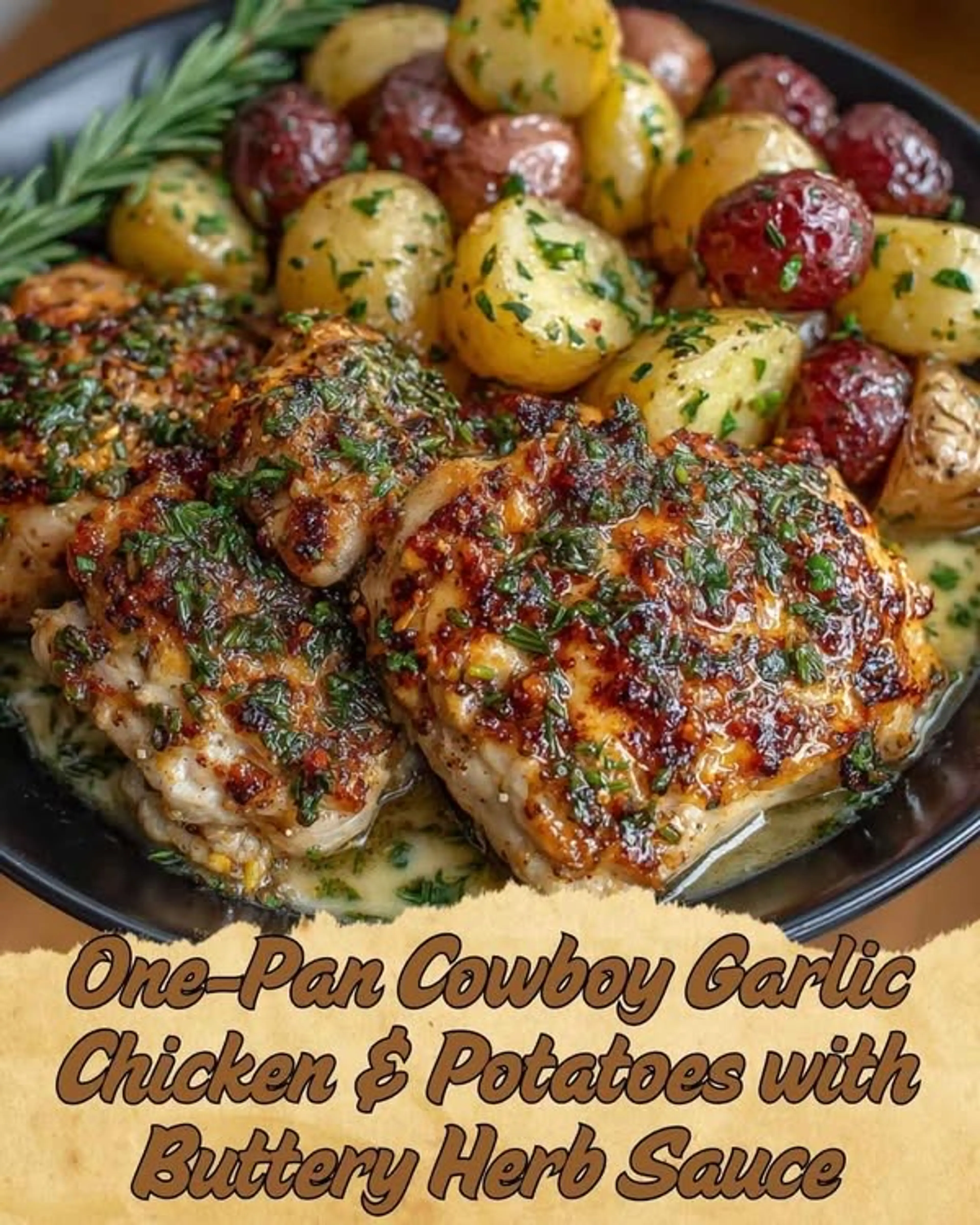One-pan Cowboy Garlic Chicken & Potatoes with Buttery Herb S