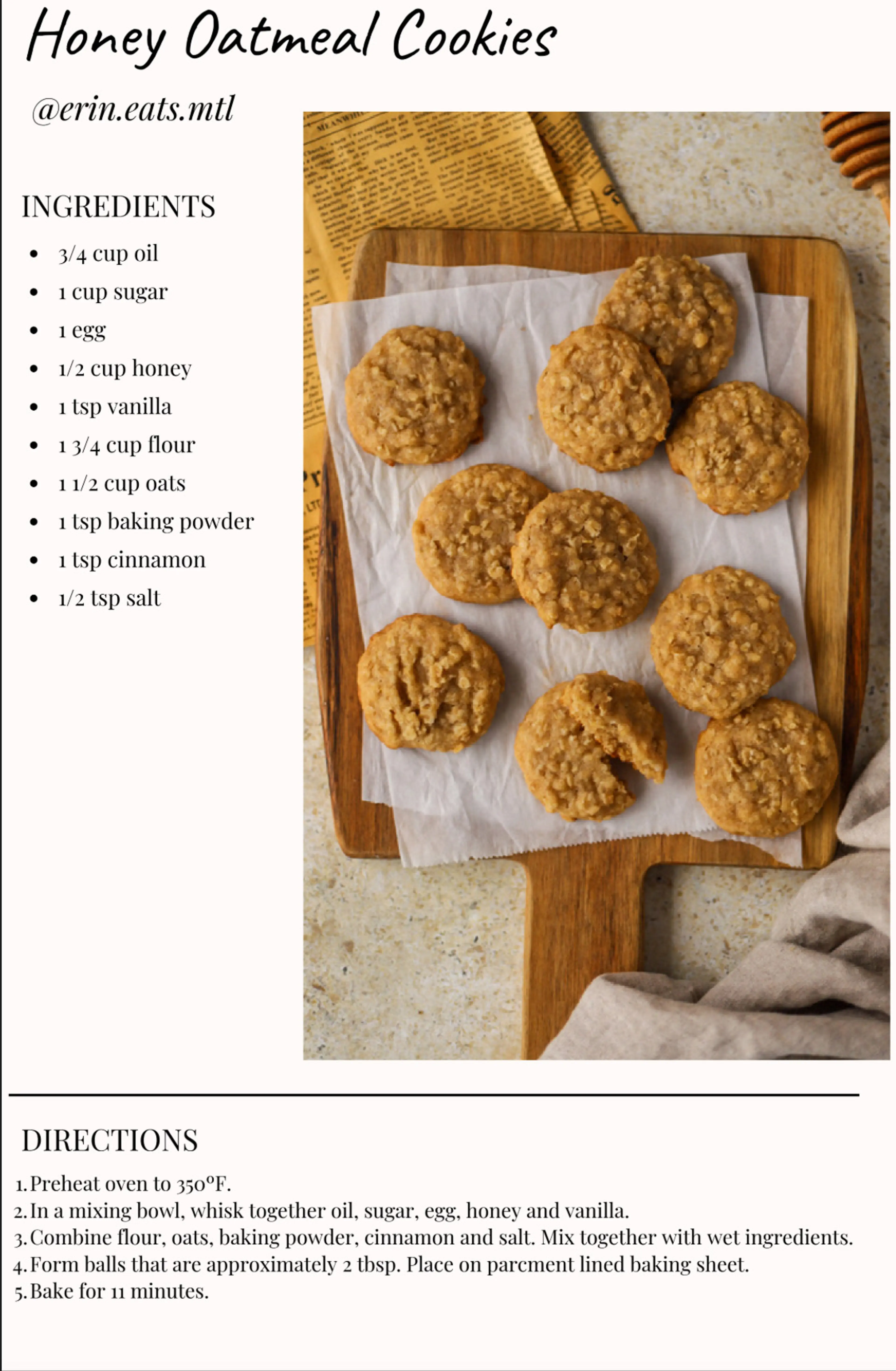 Honey Oatmeal Cookies