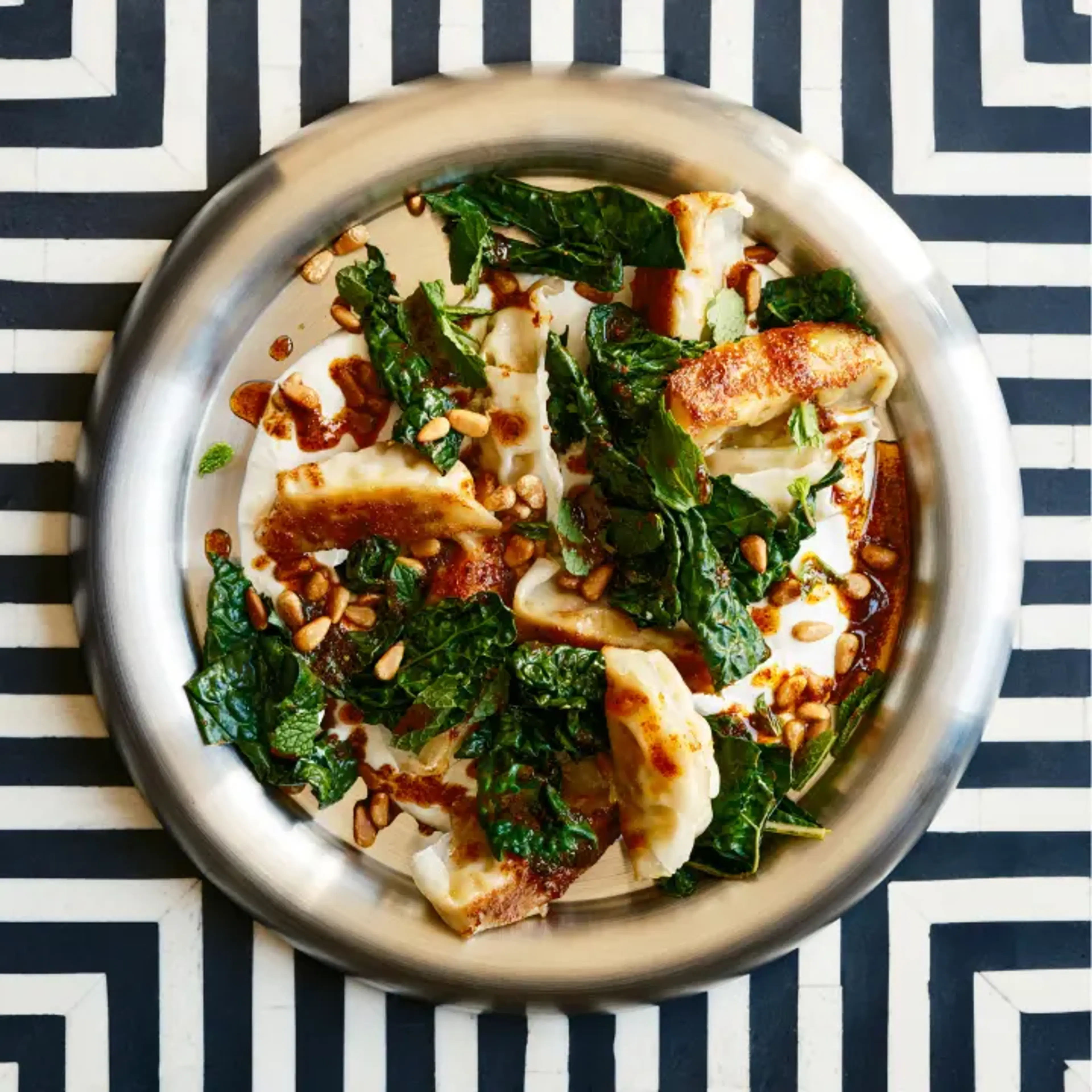 Gyoza with Garlicky Labneh and Chili Butter