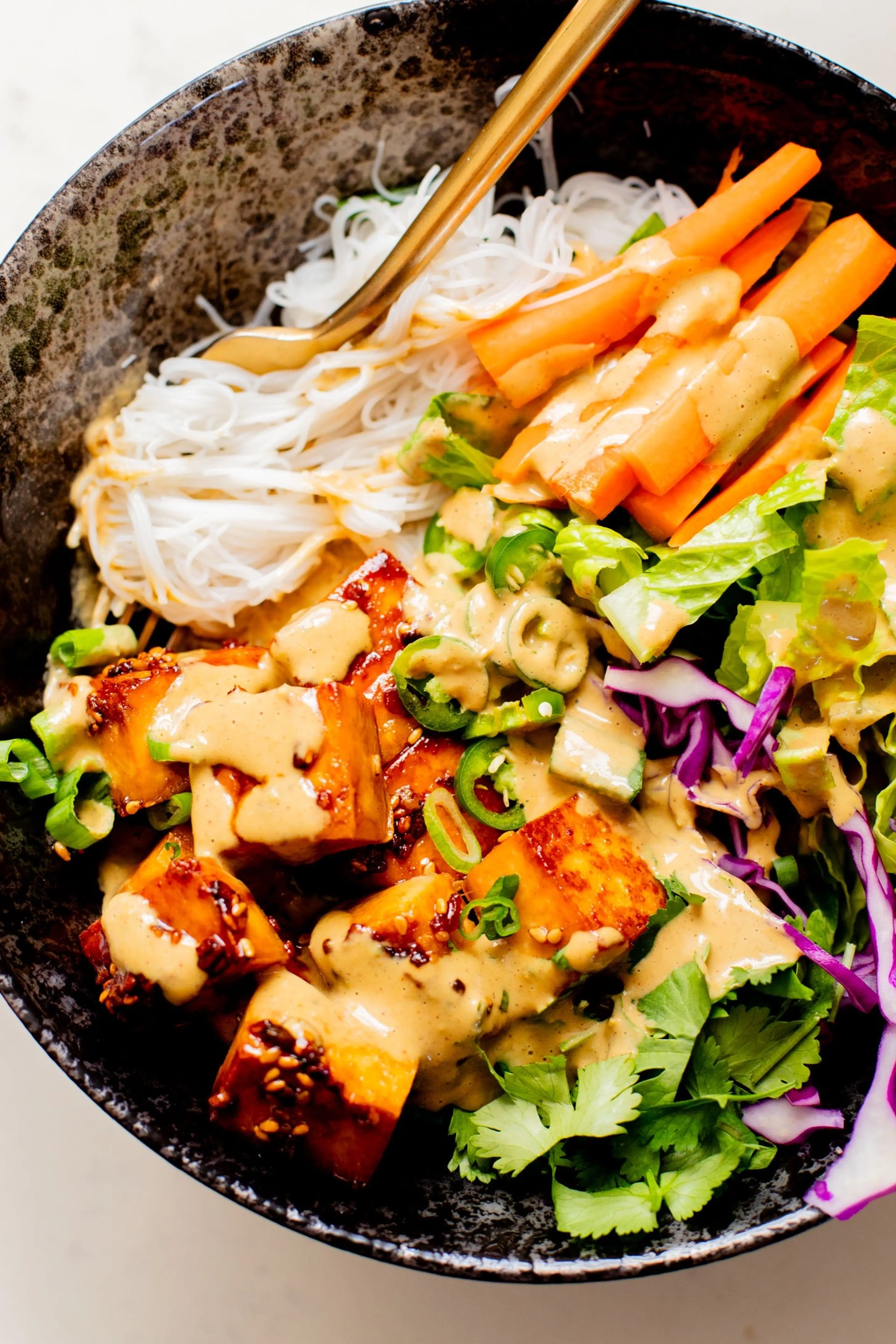 Teriyaki Tofu Peanut Noodle Bowls