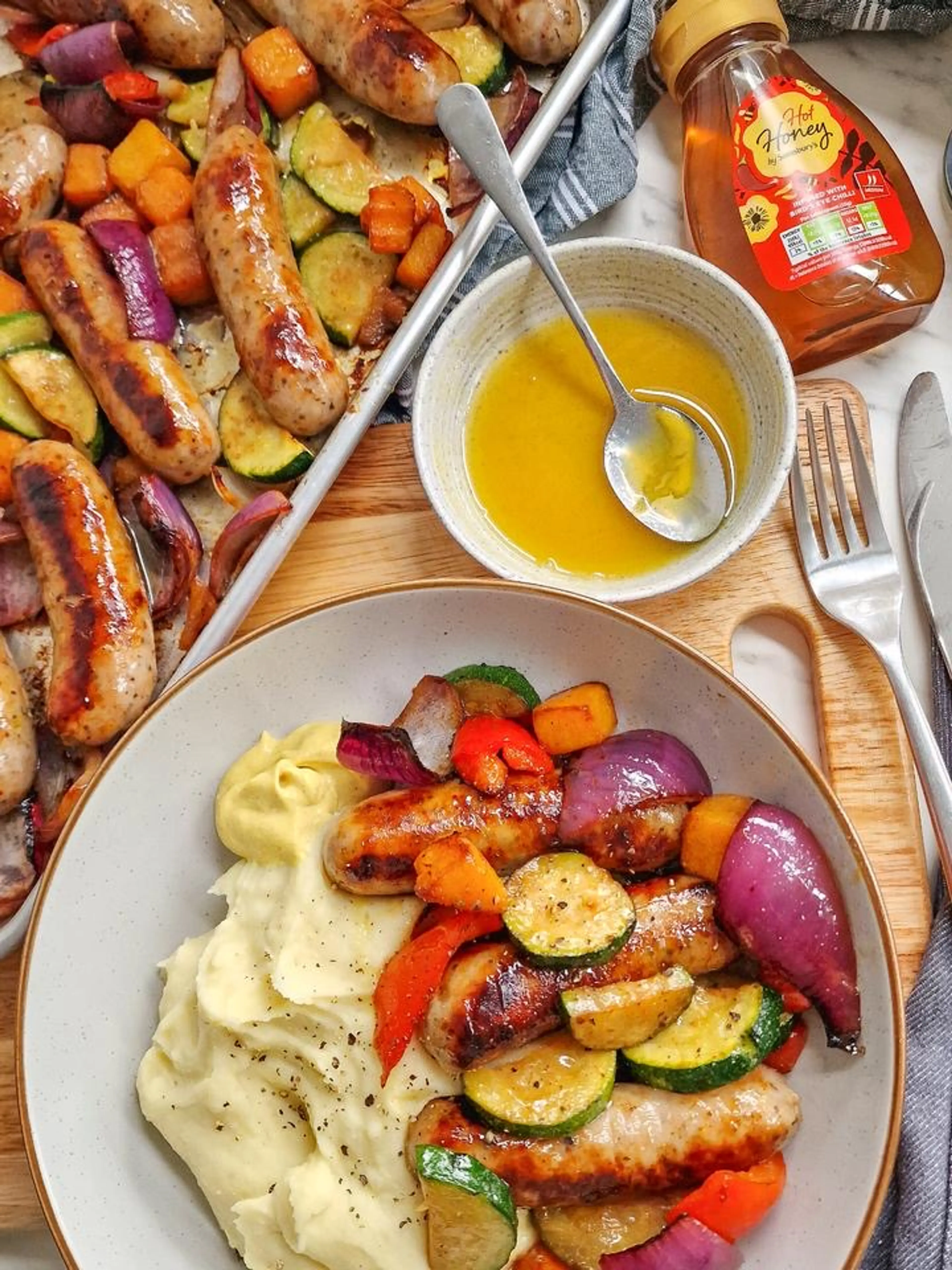 Hot Honey & Mustard Sausage Traybake