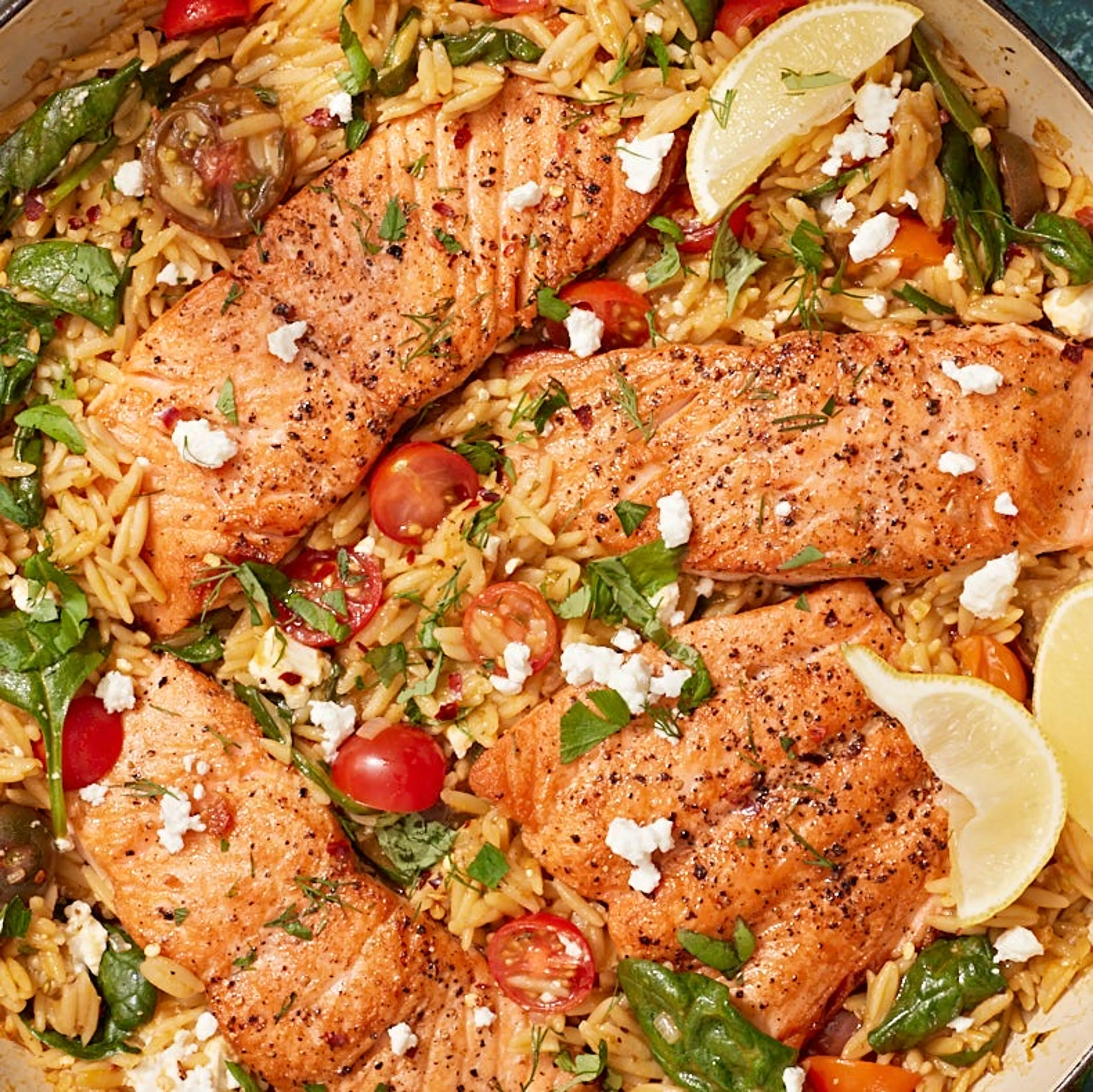 One-Pan Salmon and Orzo