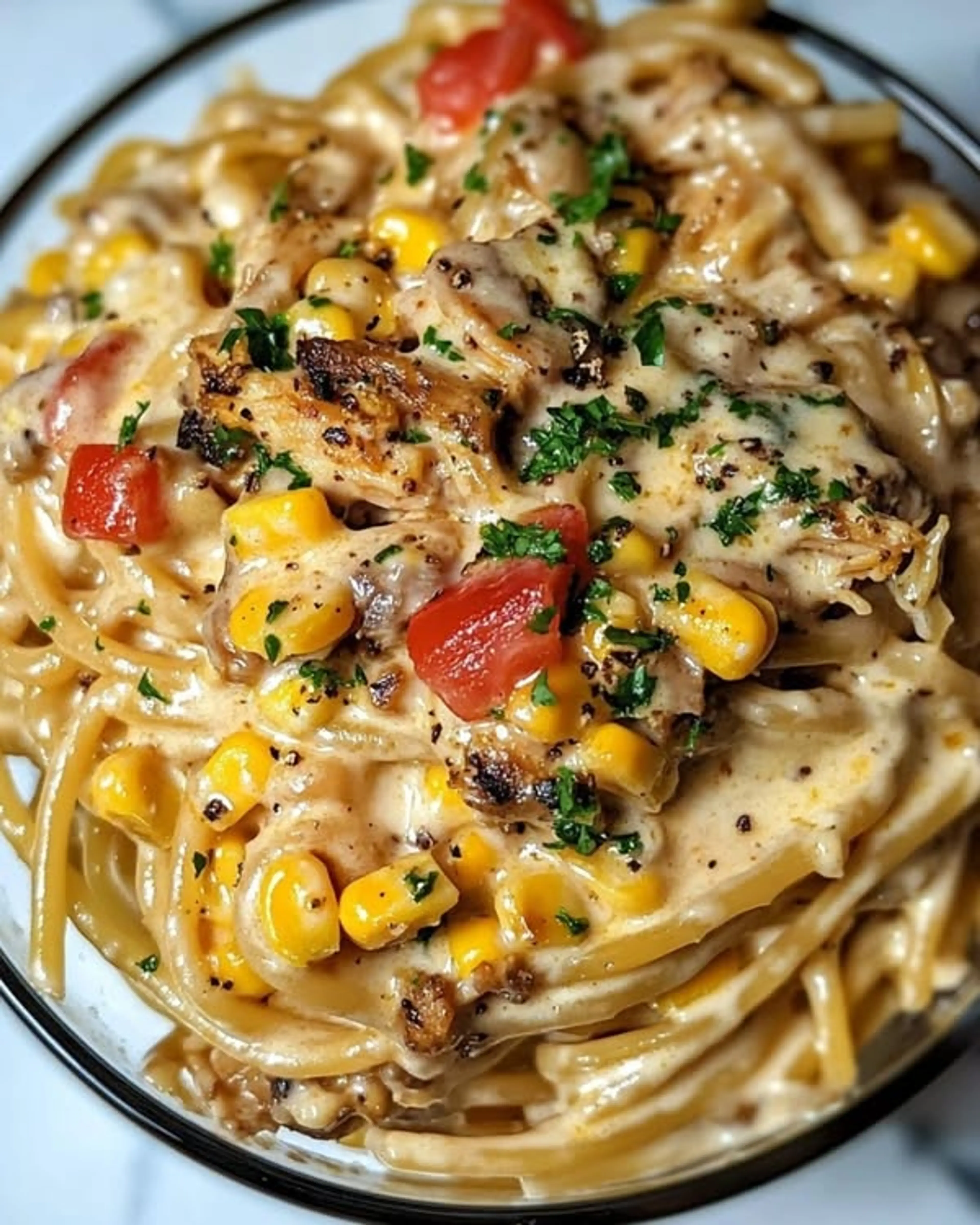Chicken Spaghetti with Corn and Cream Cheese
