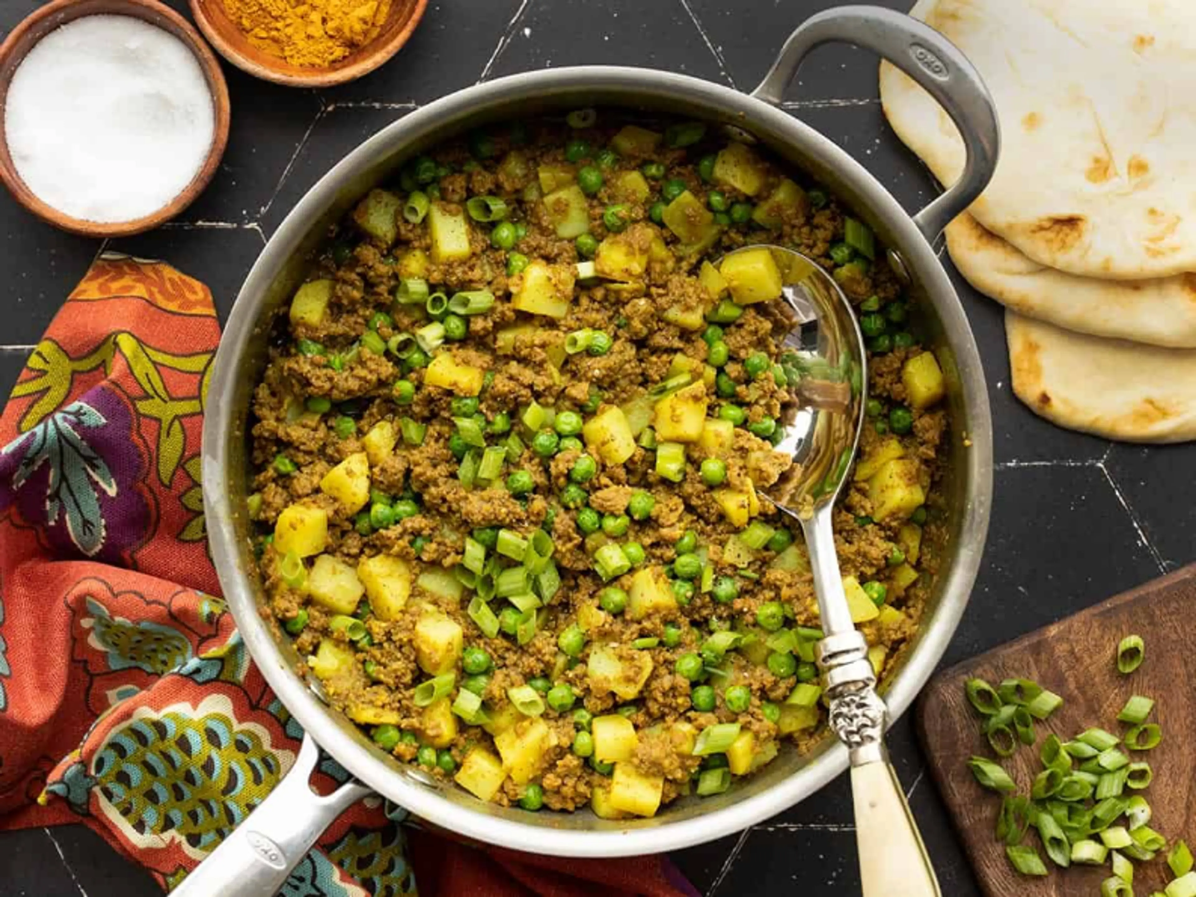 Curried Ground Beef with Peas and Potatoes