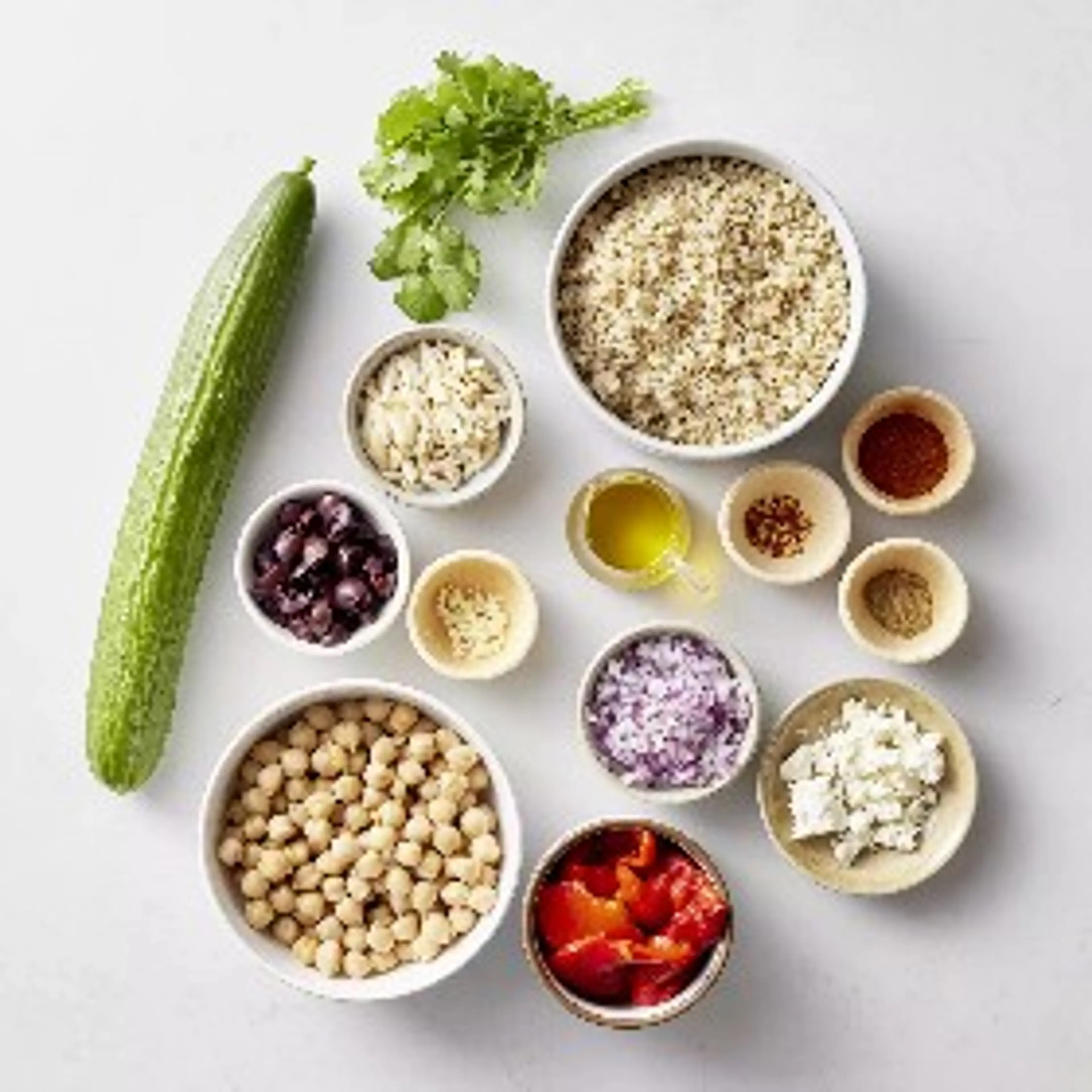 Chickpea & Quinoa Bowl with Roasted Red Pepper Sauce
