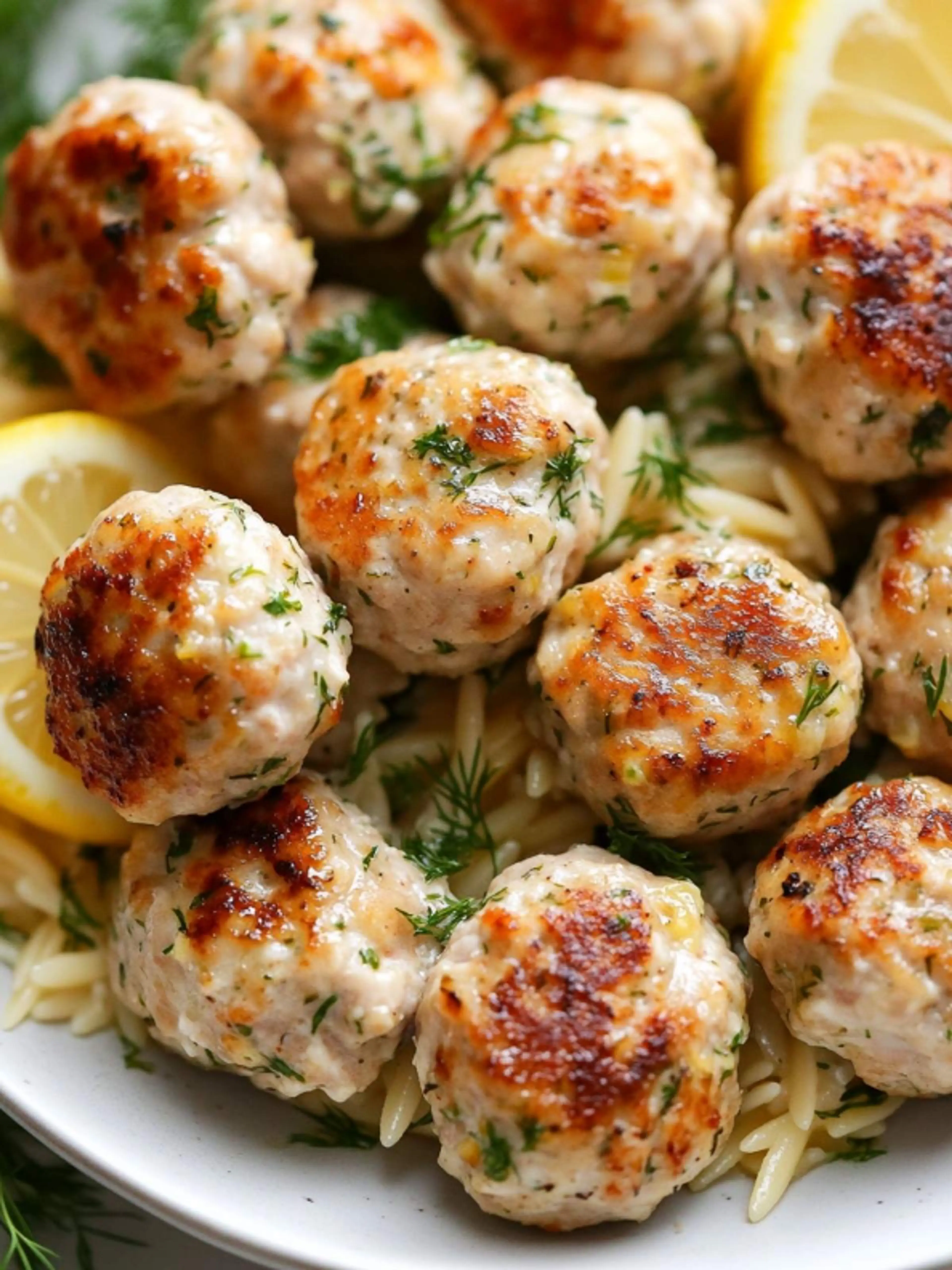 Greek Chicken Meatballs with Lemon Orzo