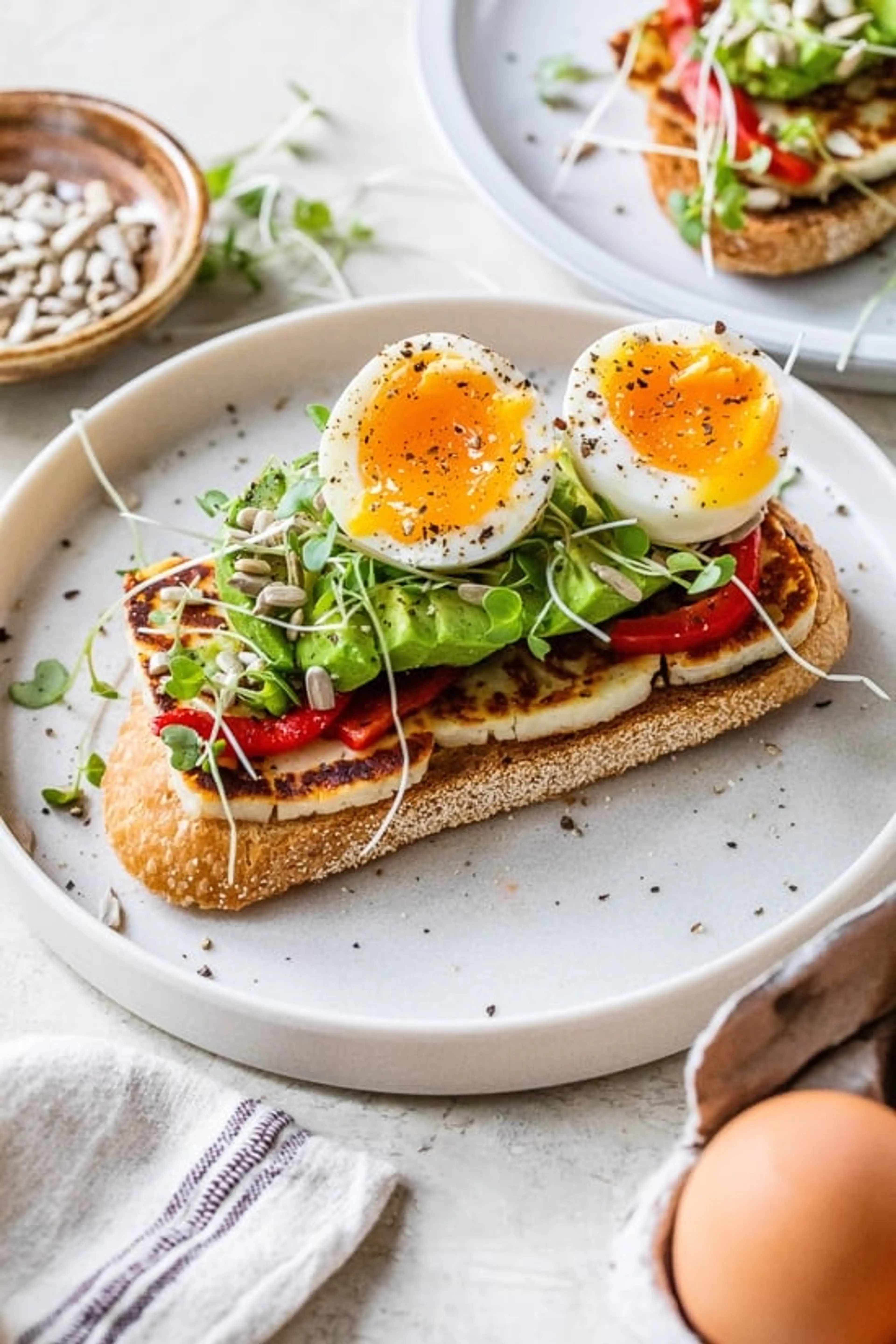 Avocado Toast with Halloumi and Soft-Boiled Egg