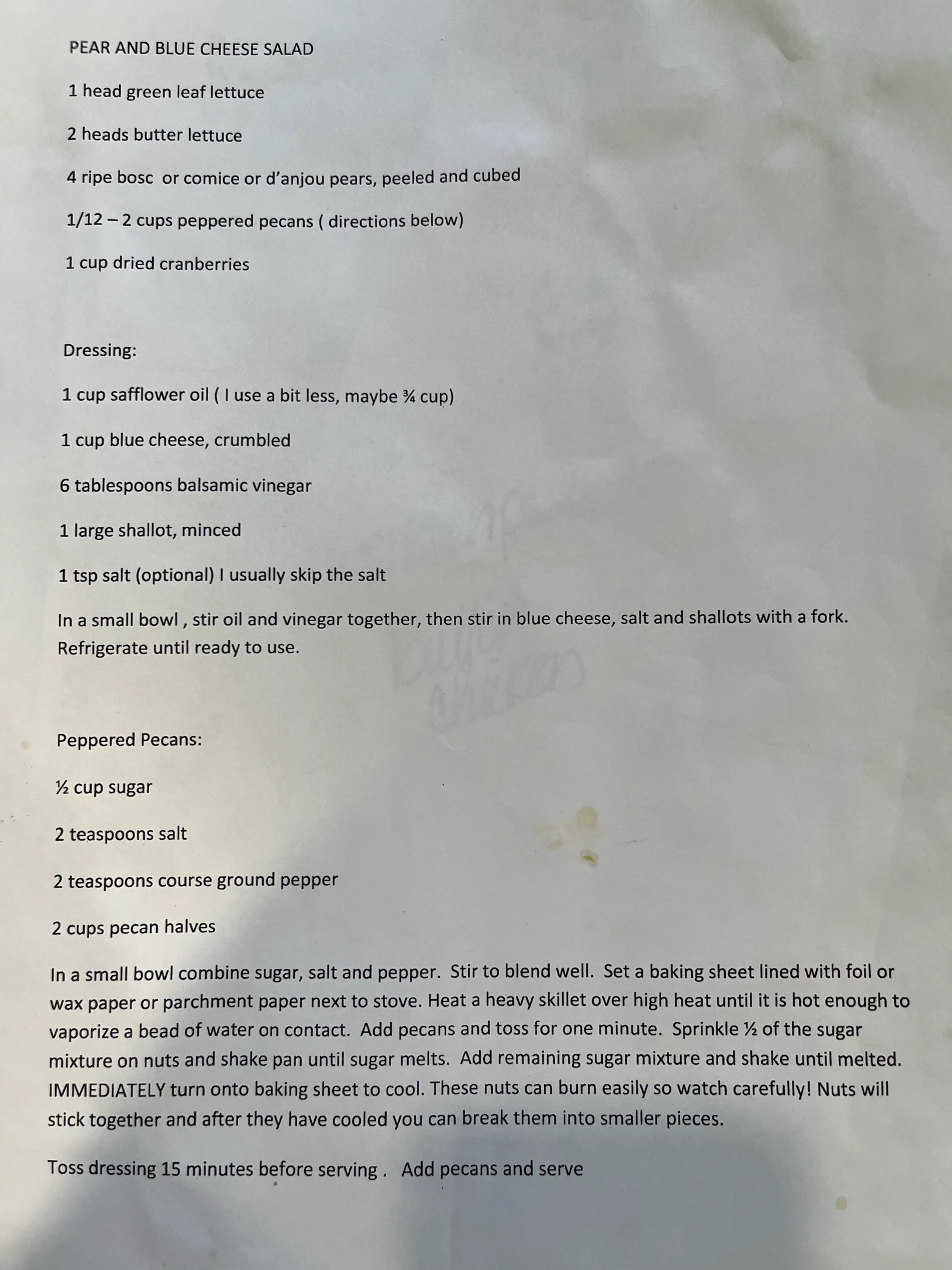 PEAR AND BLUE CHEESE SALAD (from Linda Lawson)