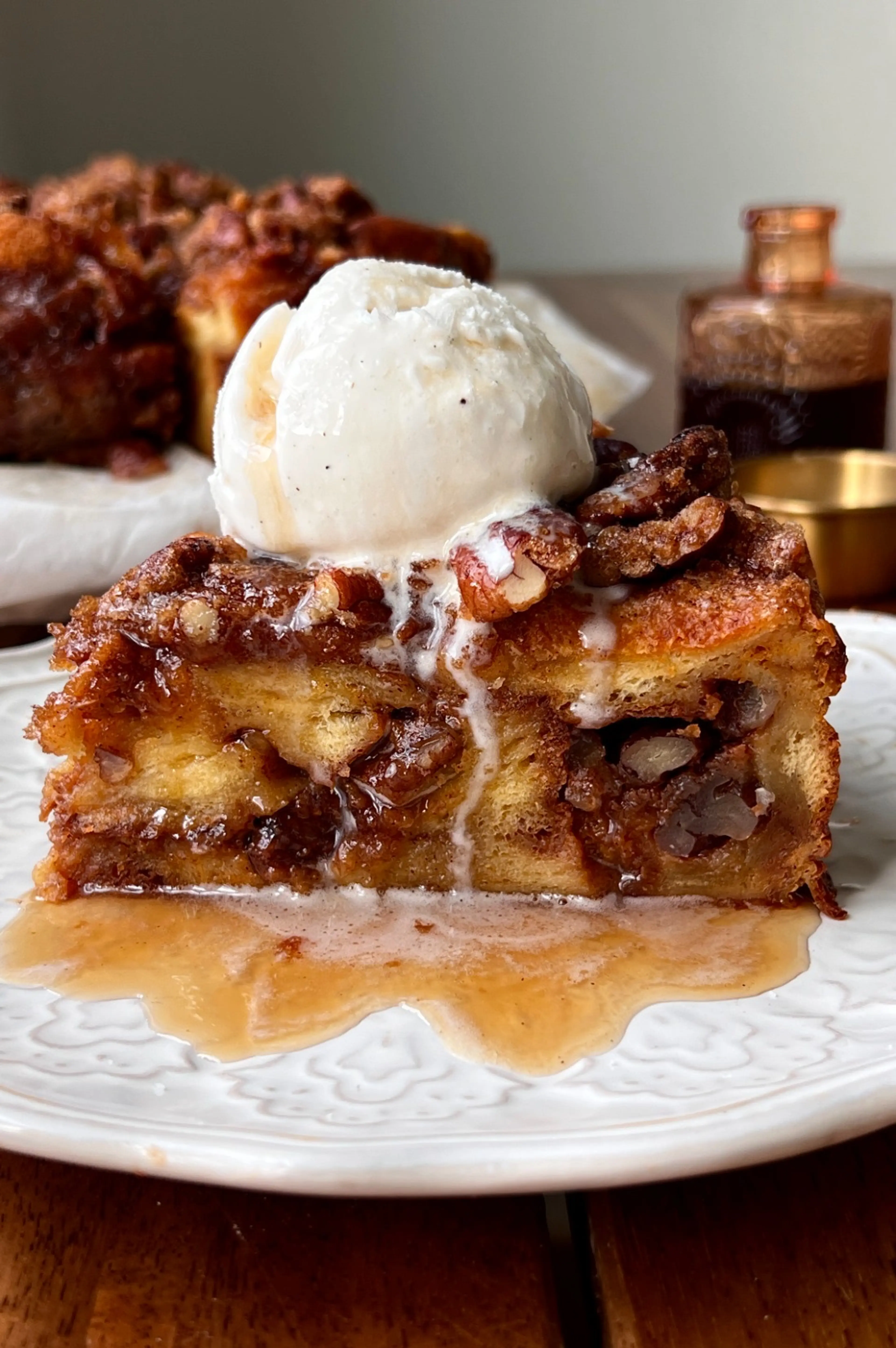 Sweet Potato Pecan Pie Bread Pudding with Bourbon Maple Syru
