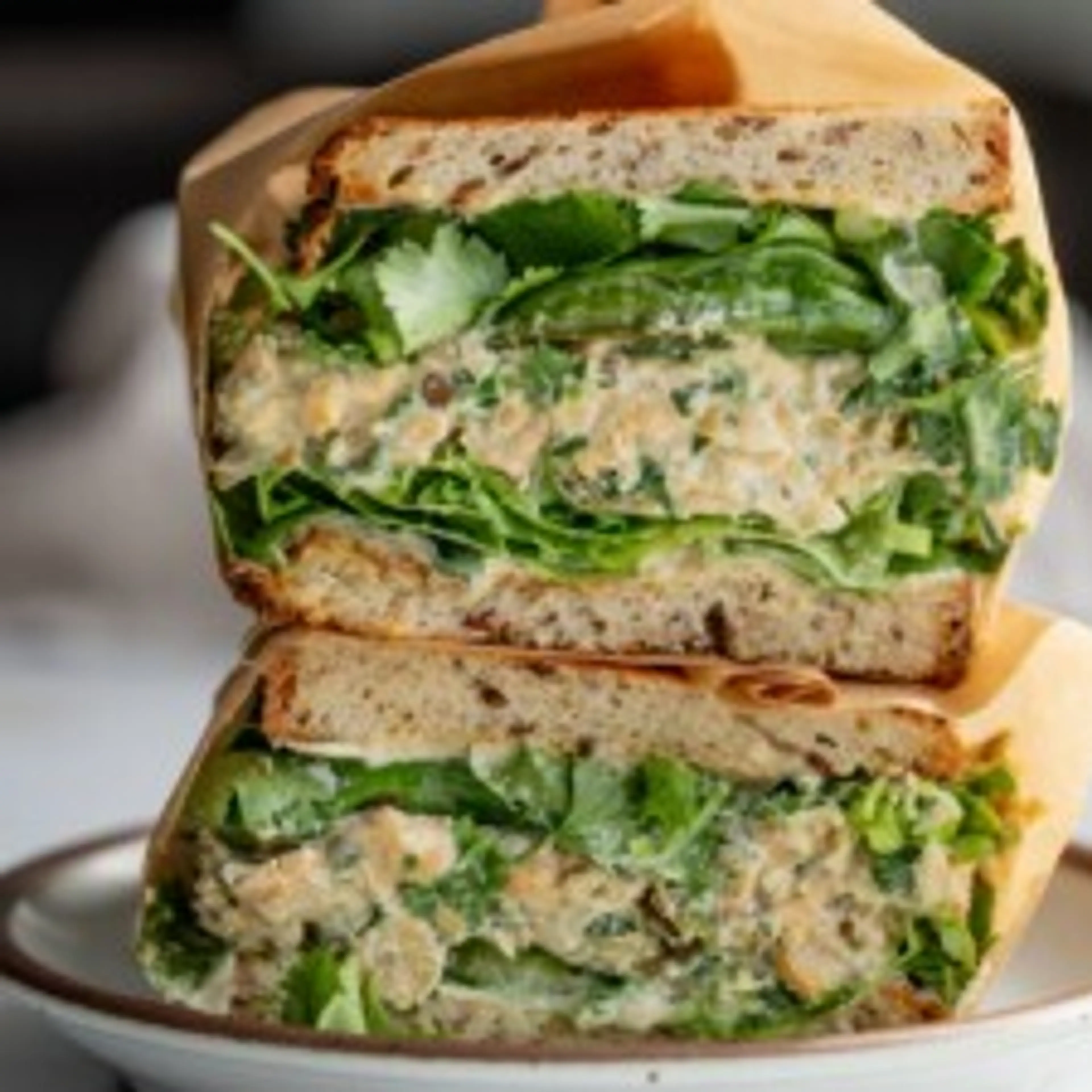 Blistered Shishito Pepper Chickpea Salad Sandwich