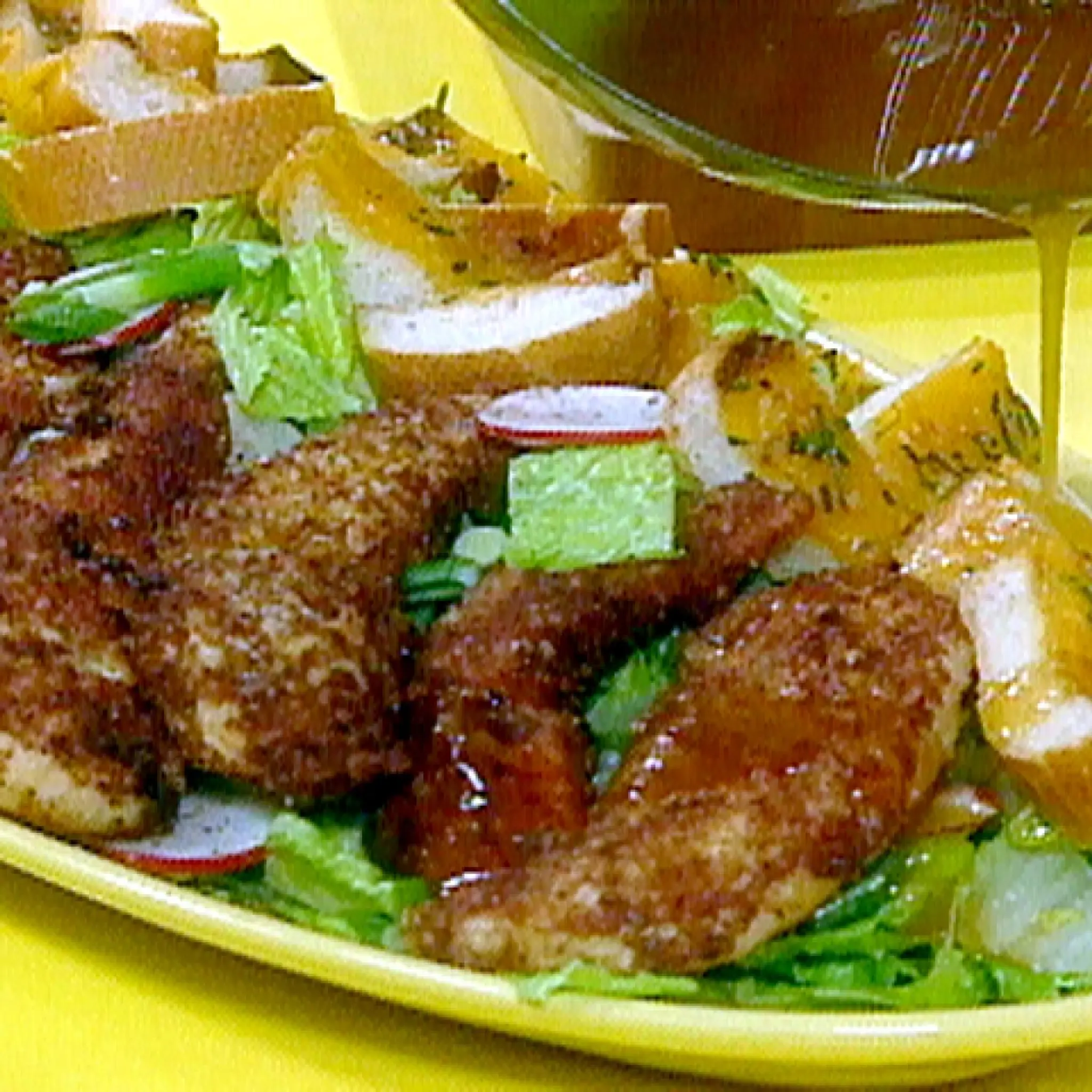Pecan Crusted Chicken Tenders and Salad with Tangy Maple Dre