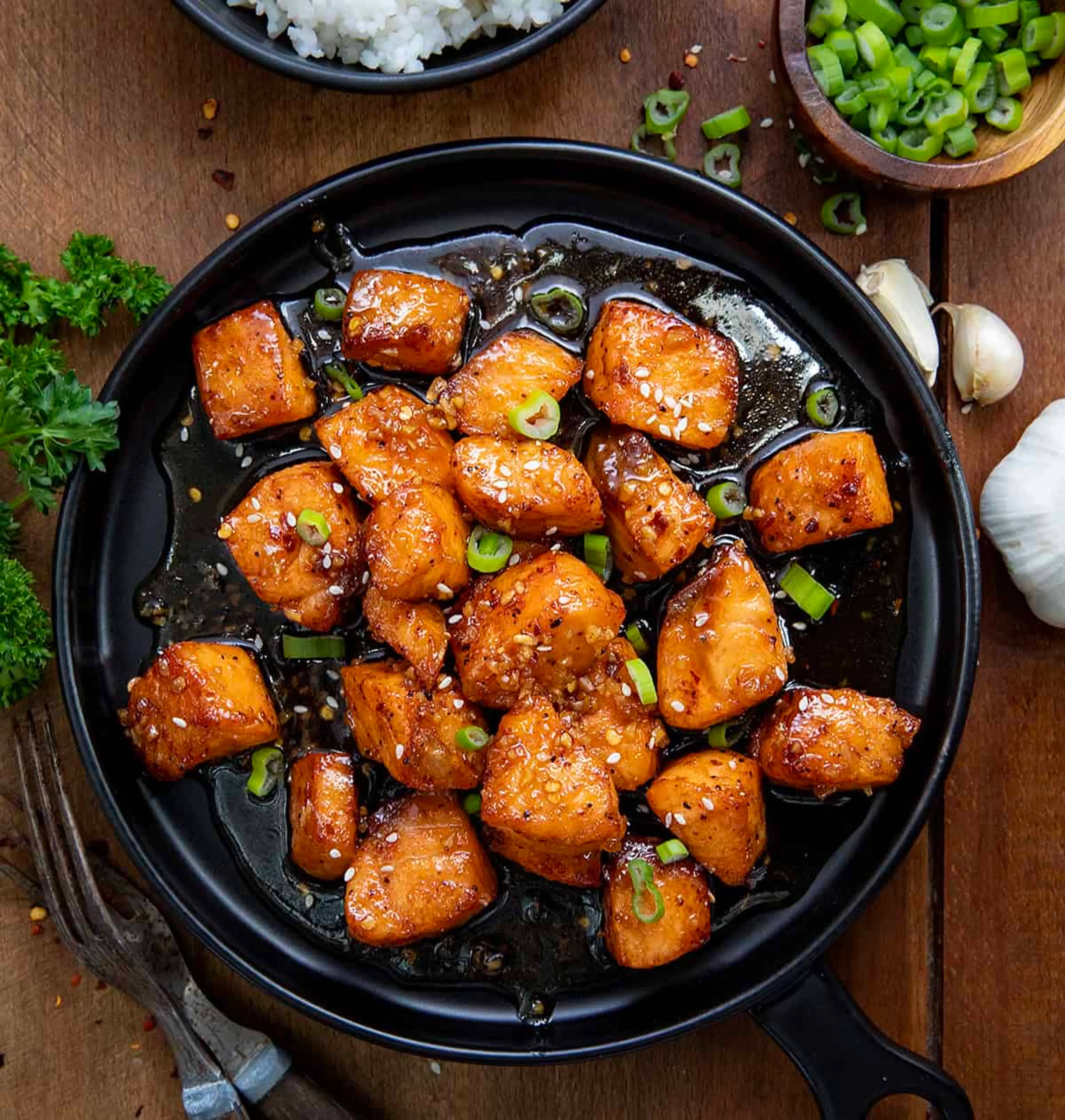 Honey Garlic Salmon Bites