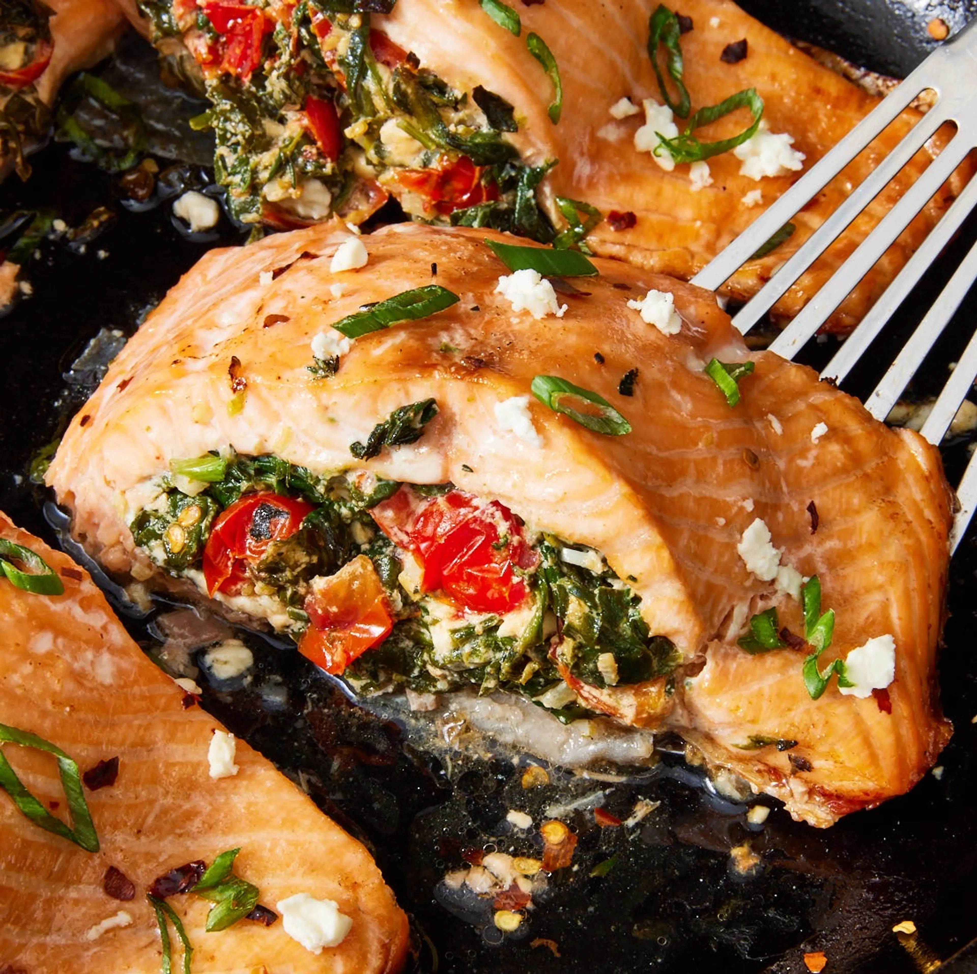Feta, Spinach & Tomato Stuffed Salmon