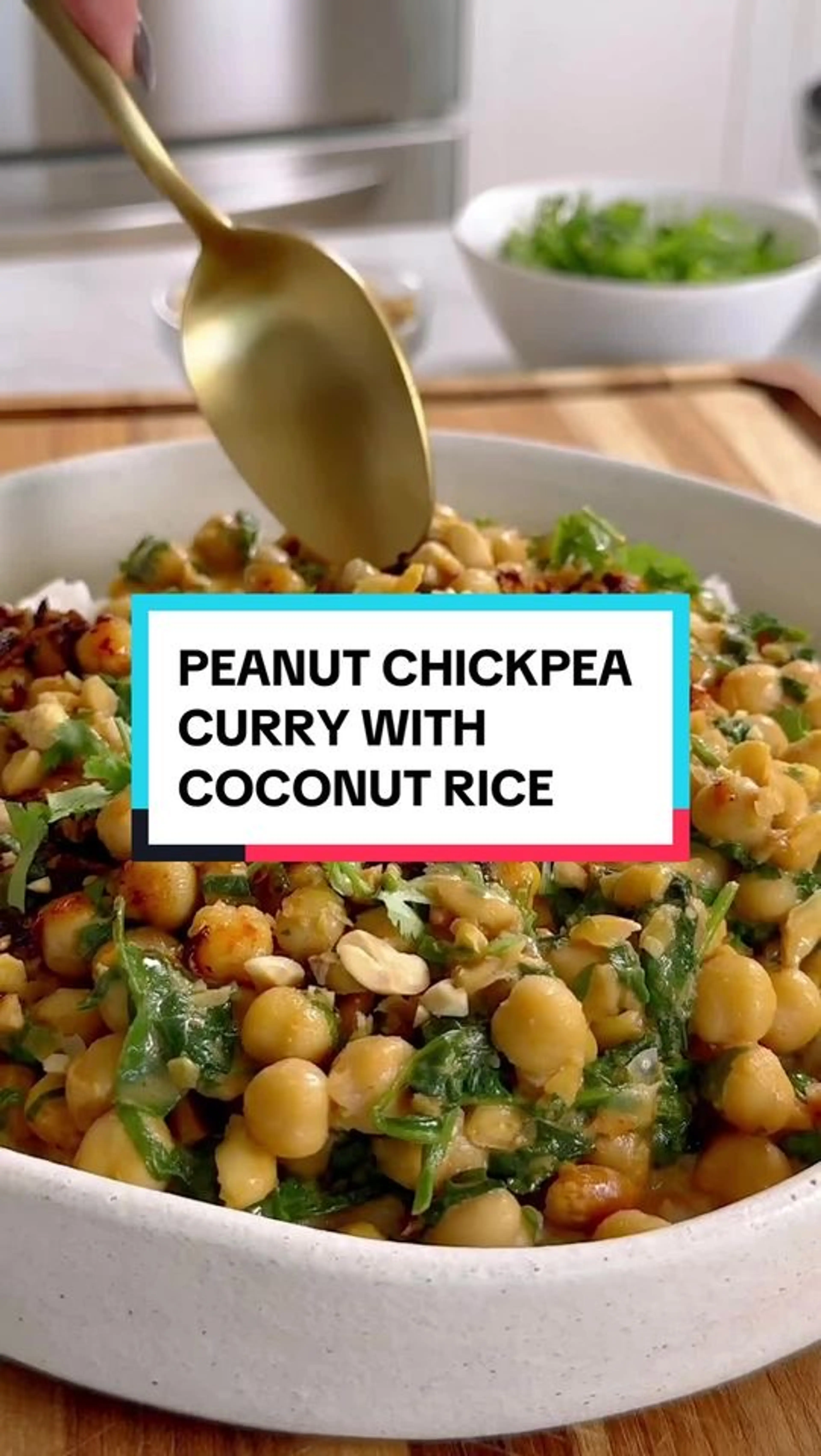 Indian-inspired Peanut Chickpea Curry with Coconut Rice Comi
