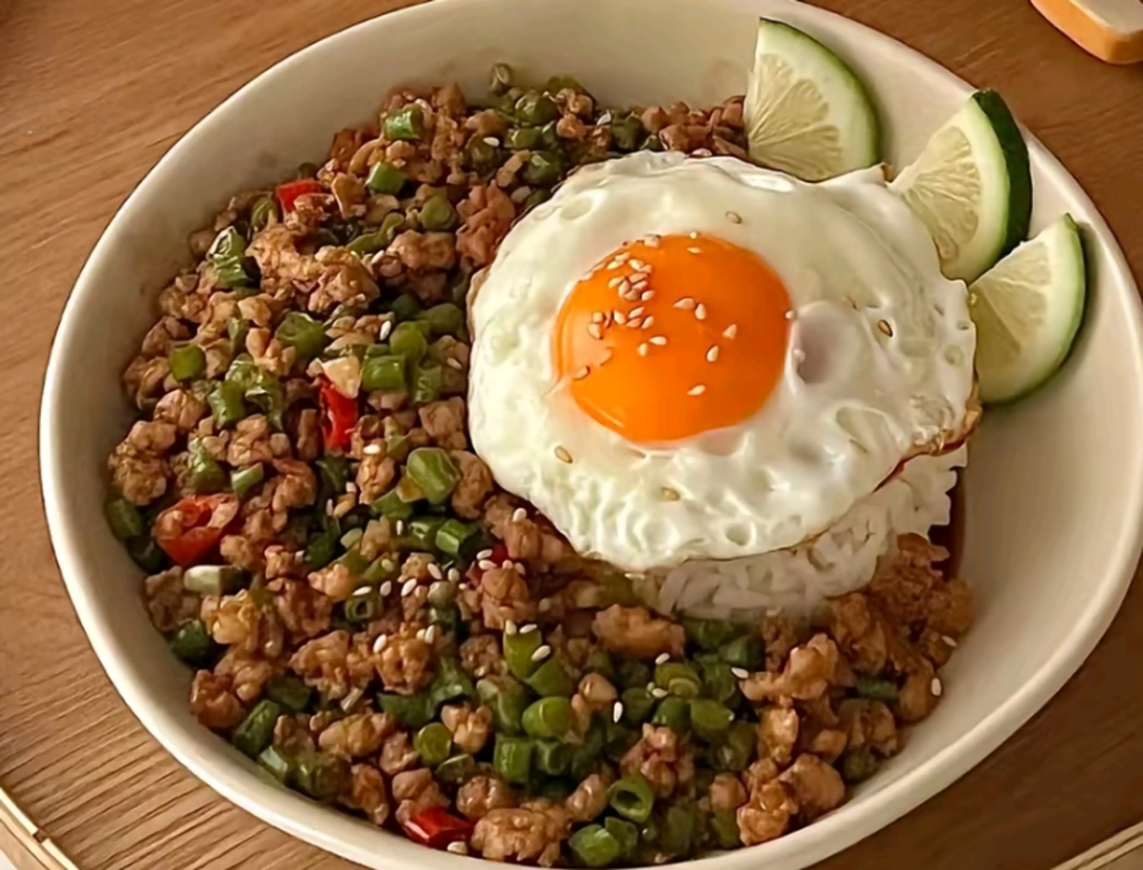 Minced pork & Green Bean Rice Bowl