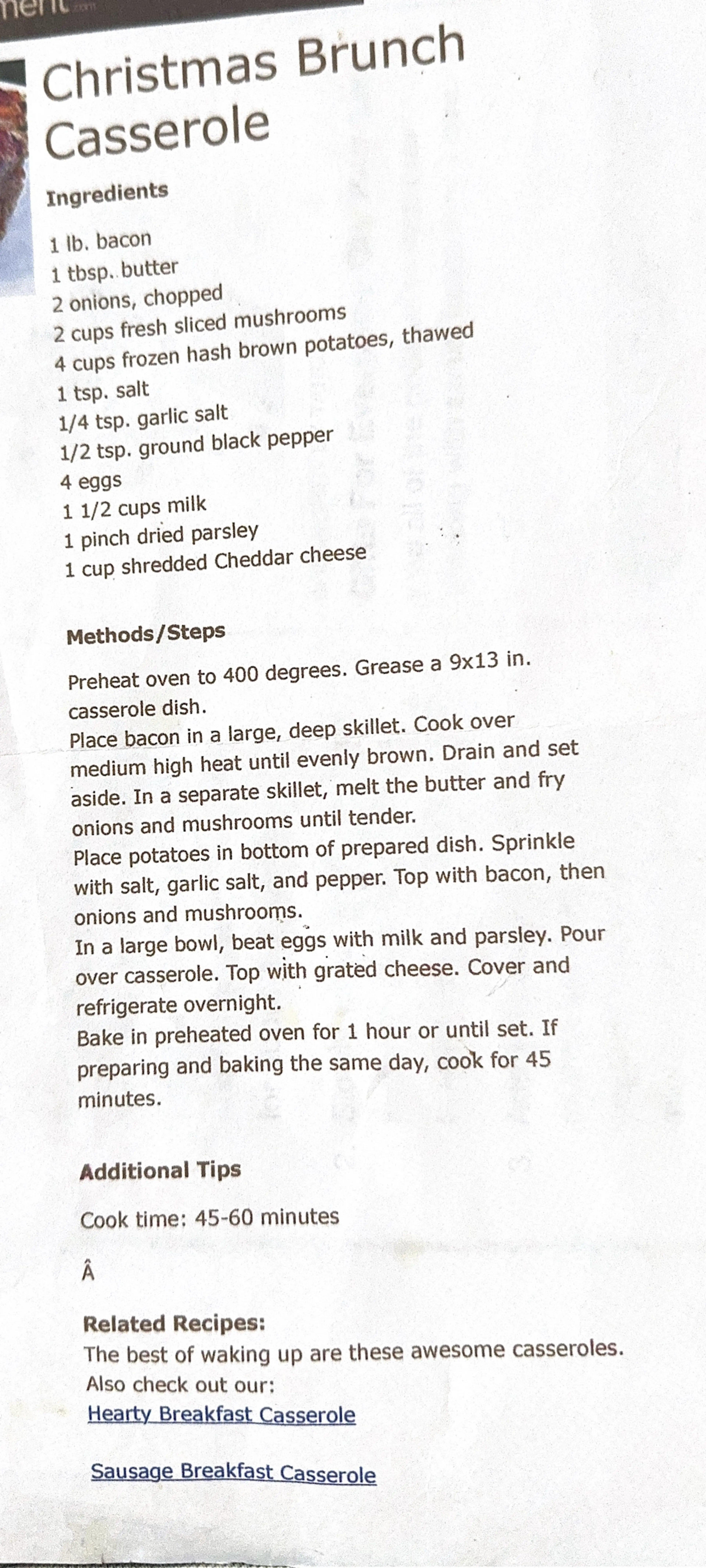 Christmas brunch Casserole